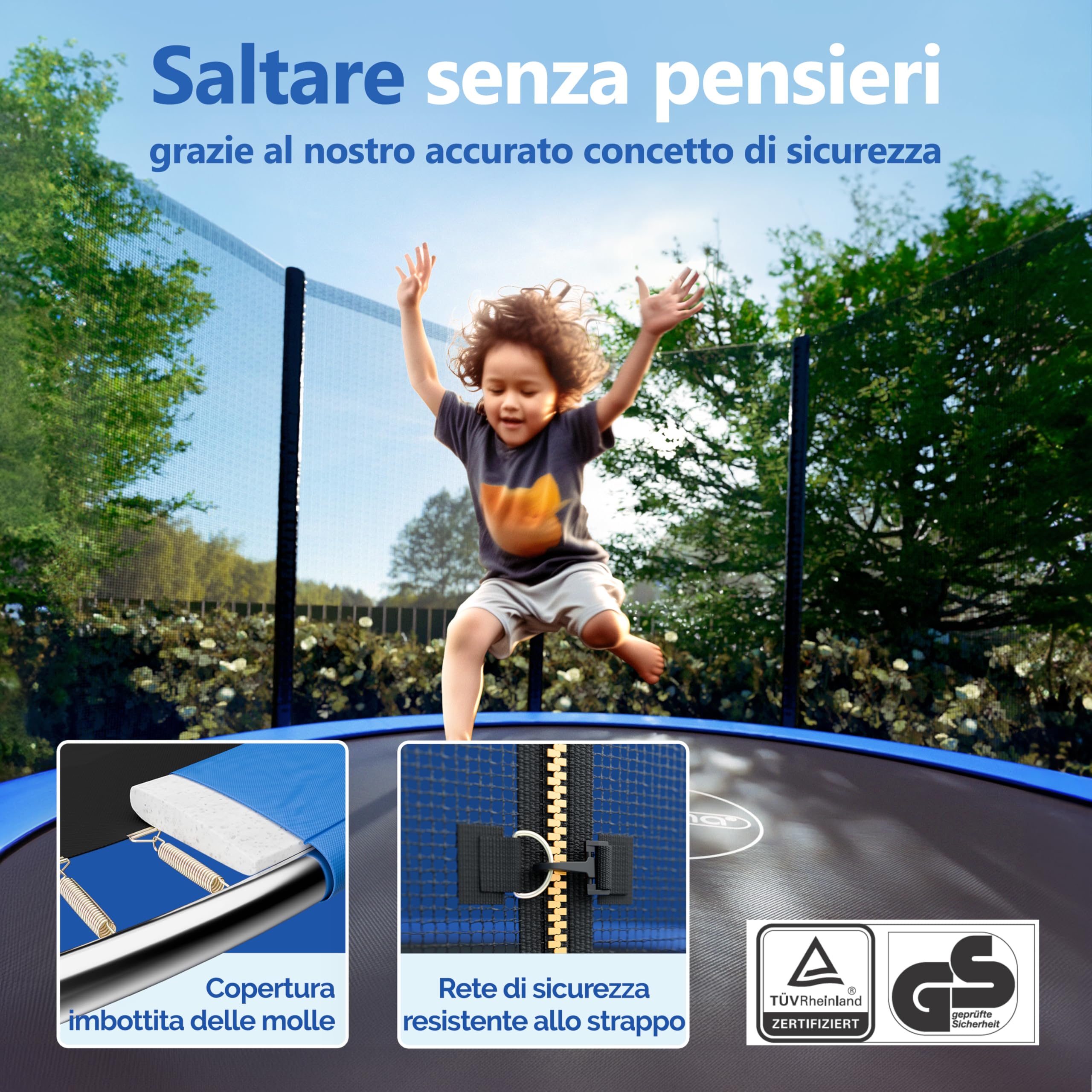 Monzana® Trampolino Ø 183-427cm Set Completo Tappeto Elastico Rete Sicurezza Trampolino Elastico