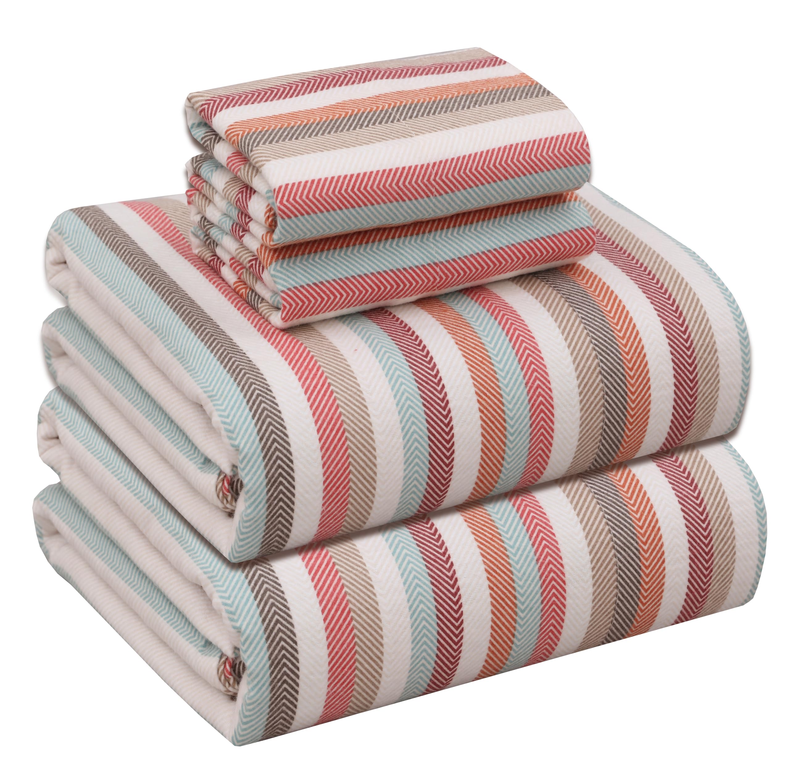 Photo 1 of RUVANTI Flannel Sheets Full Size - 100% Cotton Double Brushed Bed Sheets Set, Deep Pockets 16 Inches, All Seasons Breathable & Extra Soft Full Sheets, Warm & Cozy, 4 Piece, Multi Chevron Stripe