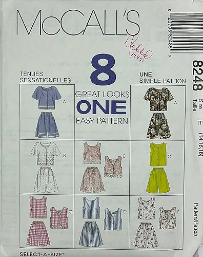 McCall's 8248 Misses' Nighttime Tops & Pull-on Shorts Sewing Pattern Sizes 14-16-18