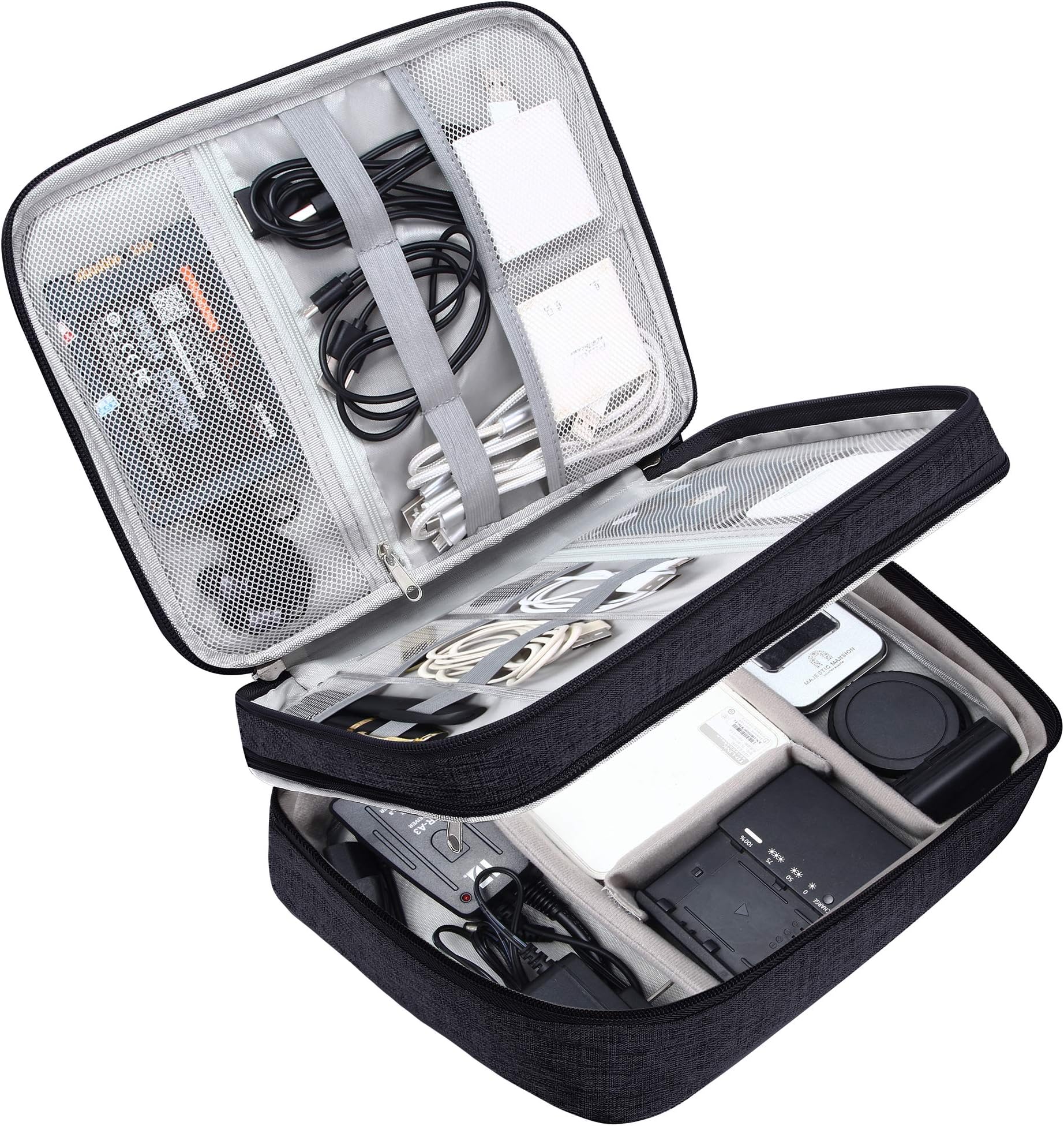 SELLYFELLY Electronic Bag Travel Cable Accessories Bag Waterproof Double Layer Electronics Organizer Portable Storage Case for Cable, Cord, Charger, Phone, Adapter, Power Bank, Kindle, Hard Drives