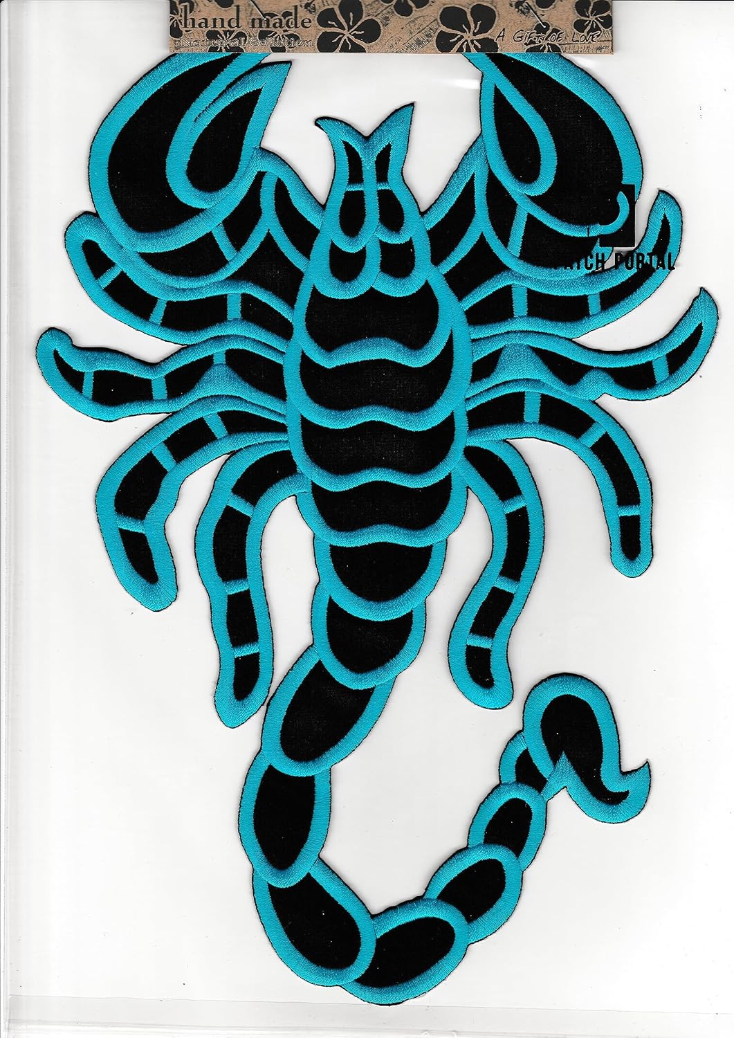 Blue Scorpion Patch 8x11 Inch, XL Large Embroidered Iron On Applique for Back of Jackets, Biker DIY Fashion Statement Decor