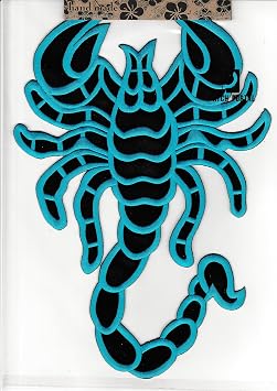 Blue Scorpion Iron On Patch, XL 8x11 Inch Biker Back Applique | Gothic Insect Symbol, Cyan Embroidery Badge, Sew On Decor for Leather Vest, Denim Jacket