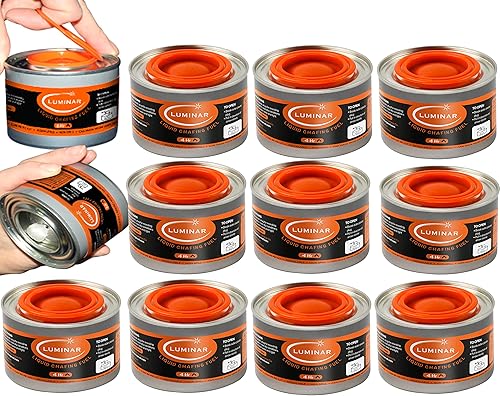 Miniatura 12 de Latas de combustible para chafing con mecha resellable Luminar, paquete de 24, 2 horas - Quemadores de calidad premium para calentadores