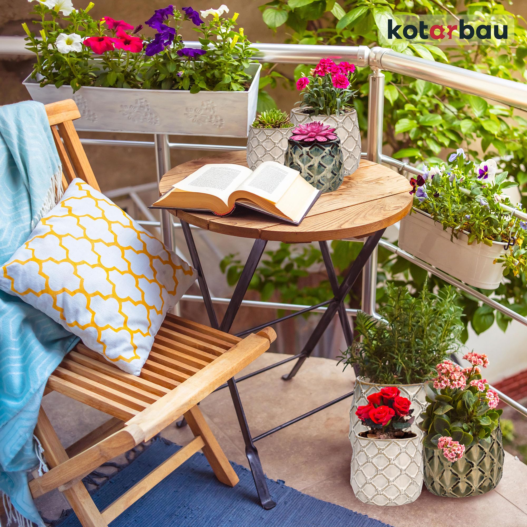 KOTARBAU® 2er Set Keramik-Blumentopf ⌀ 125 mm Übertopf Hell mit Ananas-Motiv
