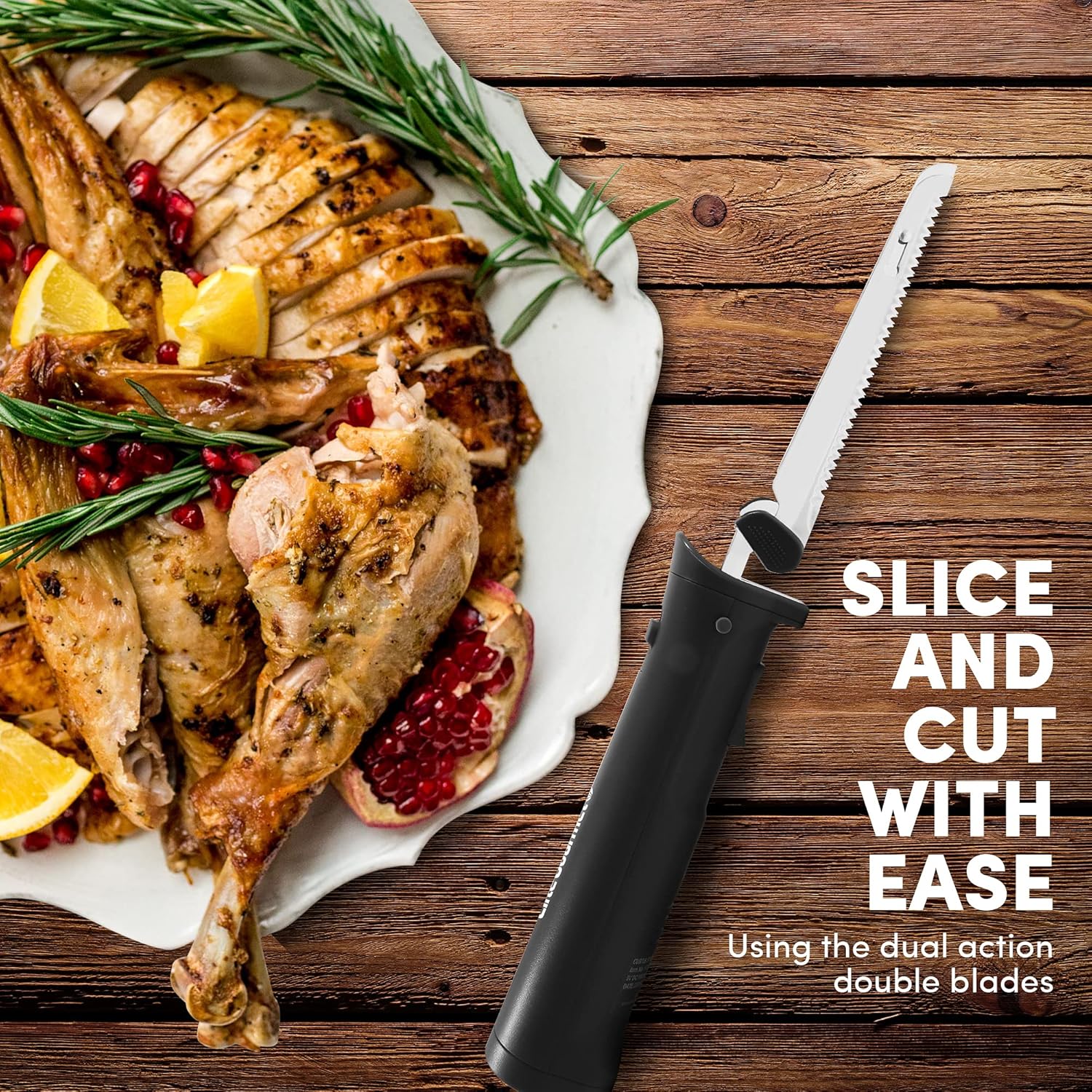 Elite Gourmet EK9810 Professional Cordless Rechargeable Easy-Slice Electric Knife with 4 Serrated Blades and Safety Lock Trigger Release, Carving Meats, Poultry, Bread, Black: Home & Kitchen