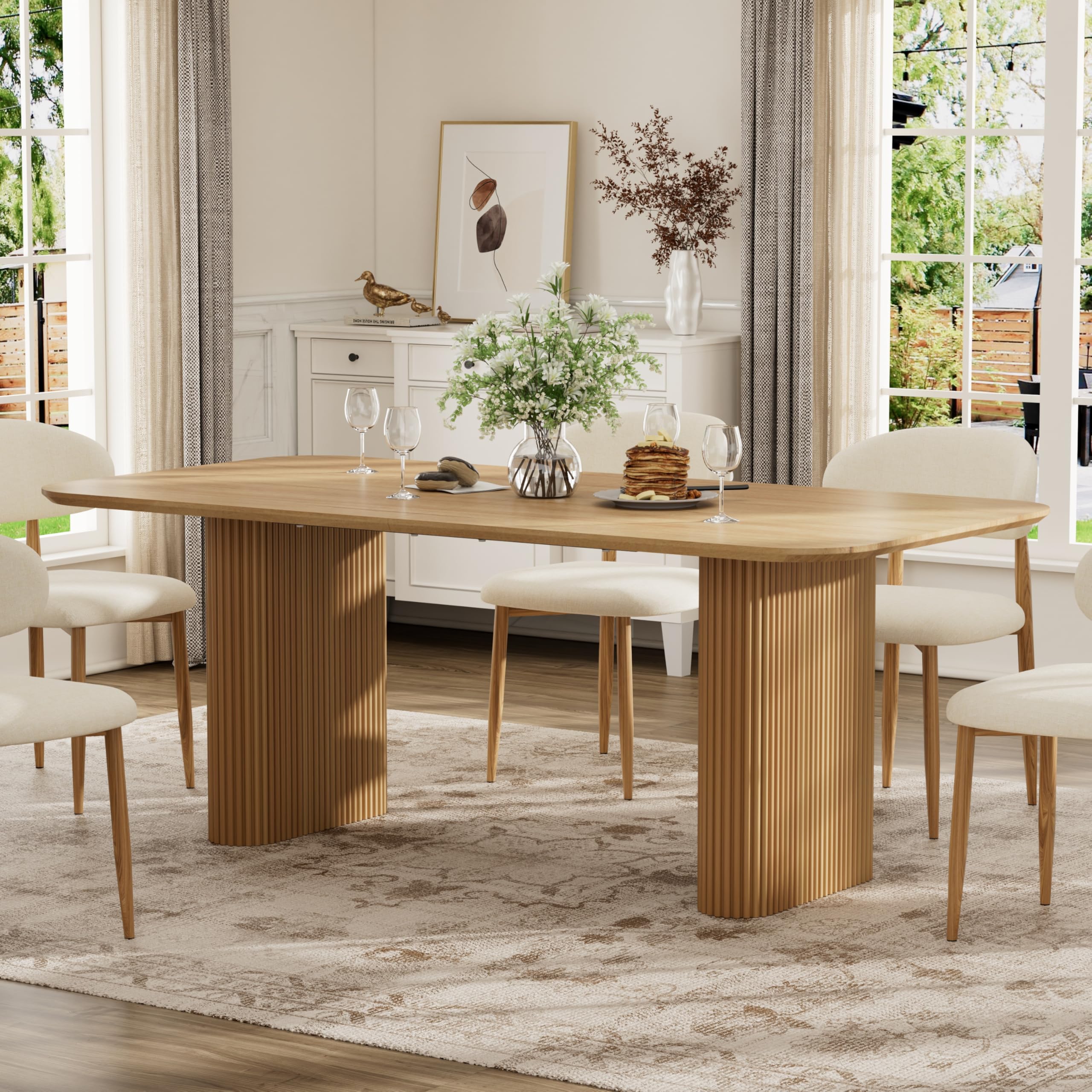 RGZ Tavolo da pranzo ovale in legno, 180,3 cm, moderno, rettangolare, per 4-6 persone, facile da montare, con gambe ondulate, per sala da pranzo, casa, ufficio, sala riunioni