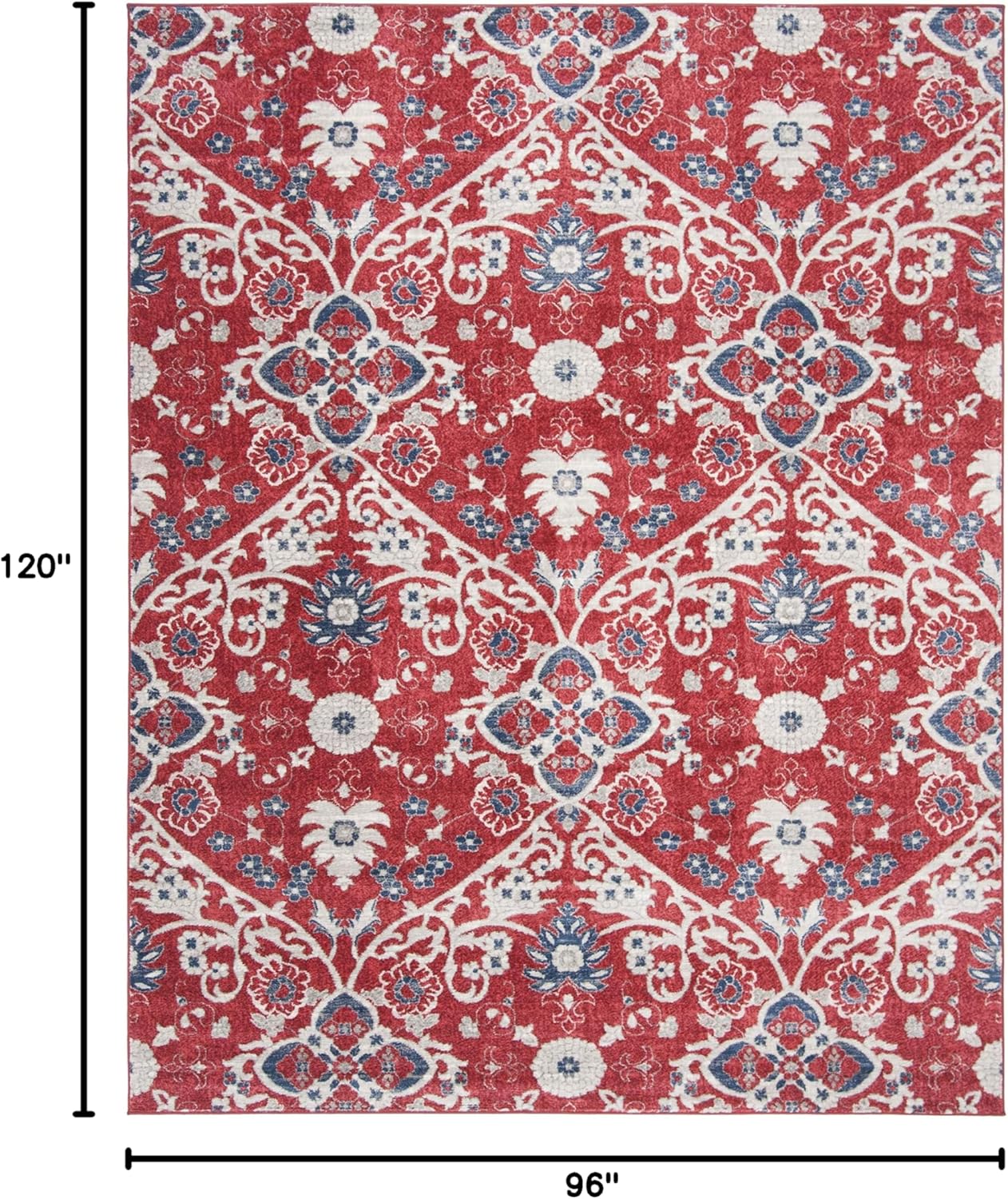 SAFAVIEH Area Rug 8x10 - Brentwood Collection - Large - Red & Ivory, Floral Distressed Design, Non-Shedding & Easy Cleaning, Ideal for Living Room, Bedroom, Office, Dining Space (BNT894R)