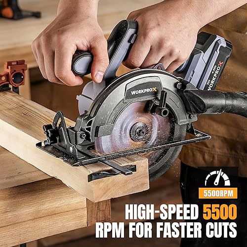 Miniatura 3 de WORKPROX 20V Cordless Circular Saw, 5500 RPM Mini Circular Saw with 6-1/2'' Saw Blade & Storage Bag, Max Cutting Depth 2-5/16"(90°),1-9/16" (45°)