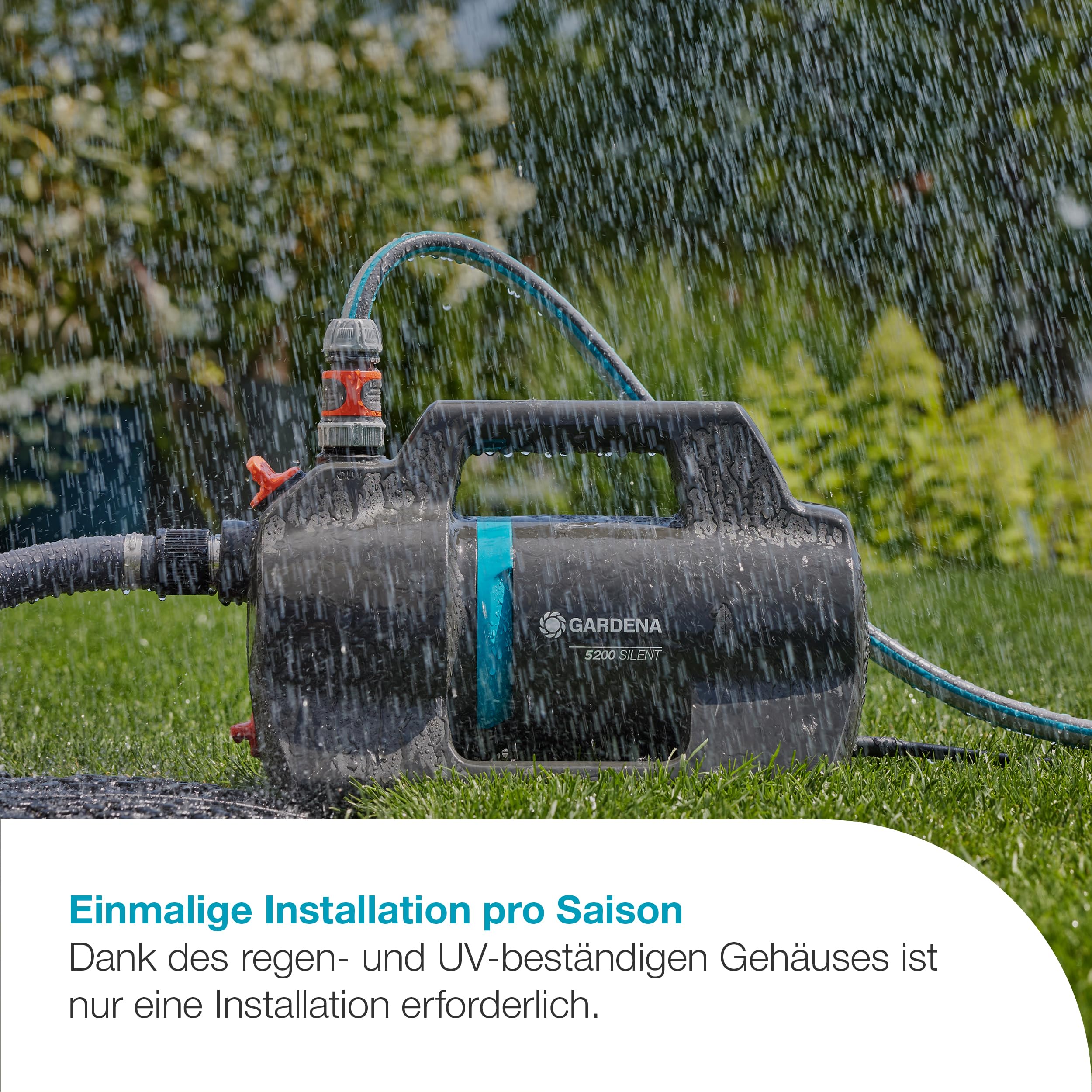 Gardena Gartenpumpe 5200 Silent Set Pumpen: 26% mehr Wasserdurchfluss bei gleichem Energieverbrauch im Vergleich zum Vorgänger-Modell*, Leise im Betrieb (09085-20)