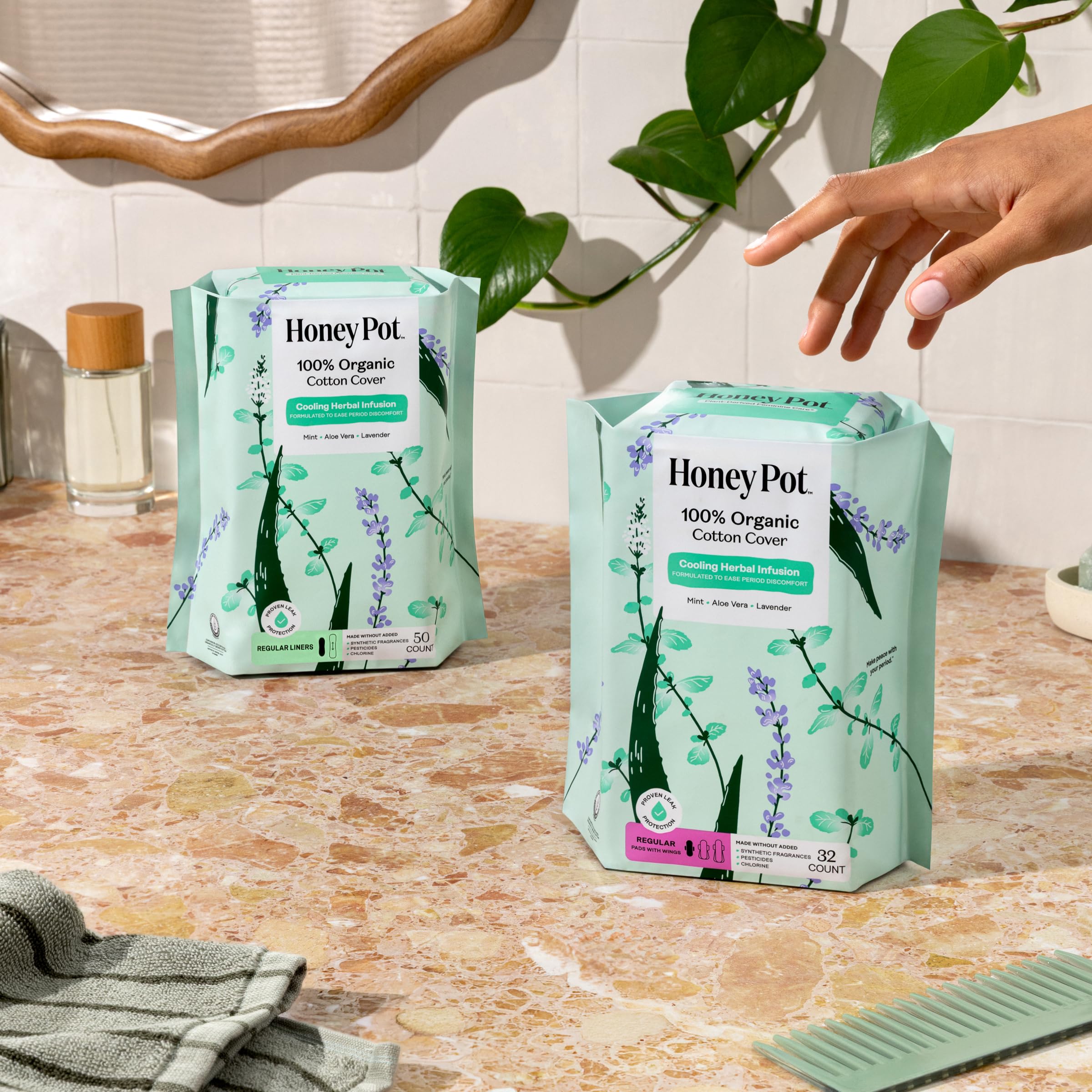 Honey Pot - Herbal Everyday Panty Liners for Women - Infused w/Essential Oils for Cooling Effect & Organic Cotton Cover – Medium Pack -Feminine Care - 50 ct