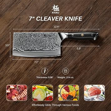 KYOKU Vegetable Cleaver Knife - 7 - Shogun Series - Japanese Style VG10 Steel Core Forged Damascus Blade - with Sheath & Case