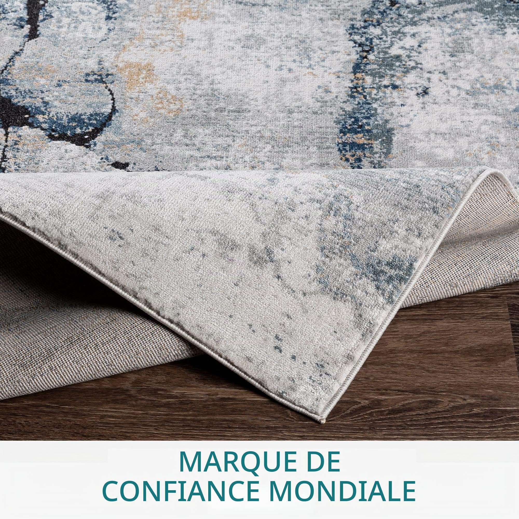 Livabliss Berlin Tapis Moderne Abstrait - Tapis Salon, Salle à Manger, Chambre Adulte et Ado, Cuisine - Design Marbre Moucheté Multicolore, Poil Ras Doux 120x170 cm - Gris, Bleu, Ivoire
