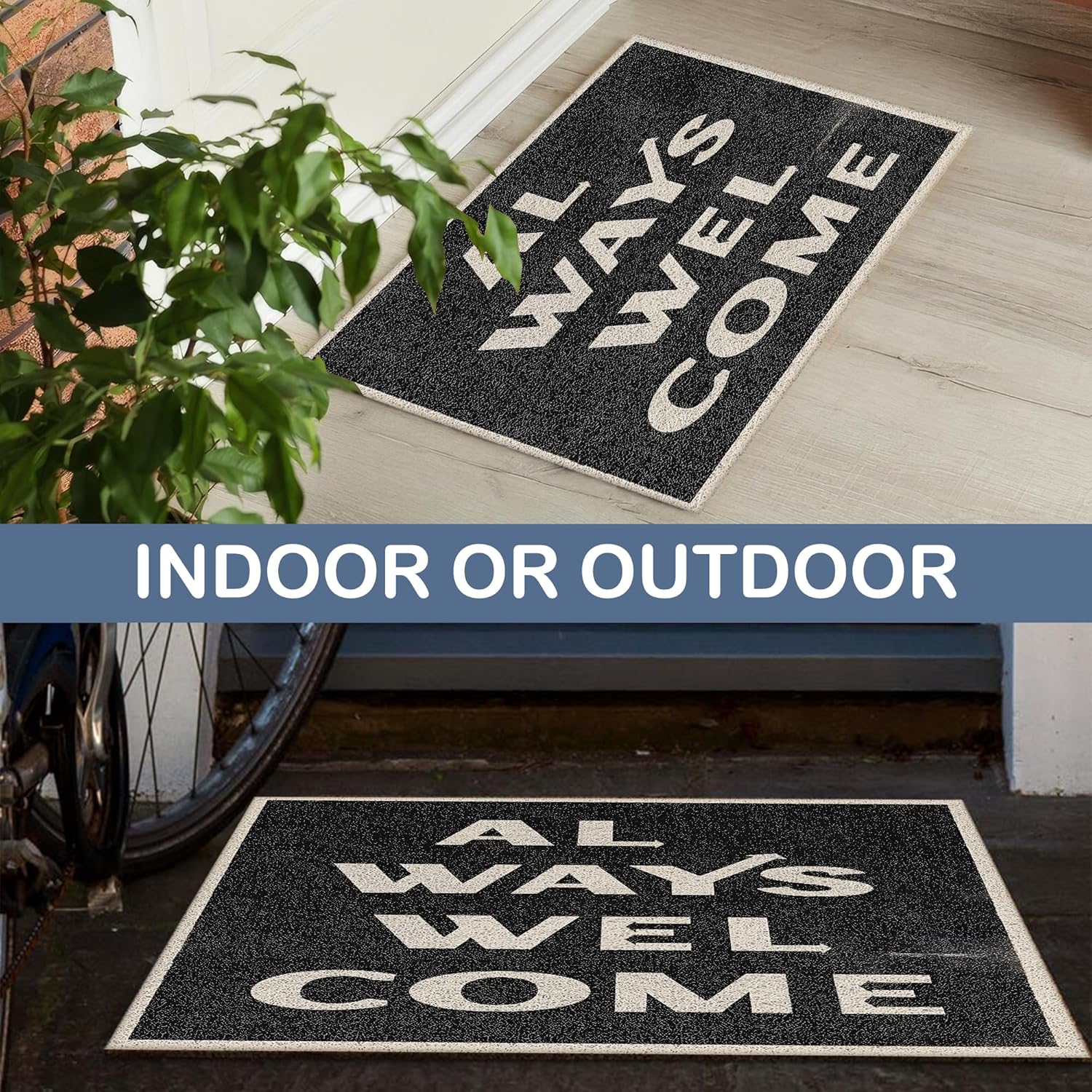 Boho Beige and Black Welcome Mat, Western Southwestern Door Mat Non-Slip for Front Door Porch Indoor Outside Entrance Entryway, Western Eclectic Doormat, 17x30 Inch