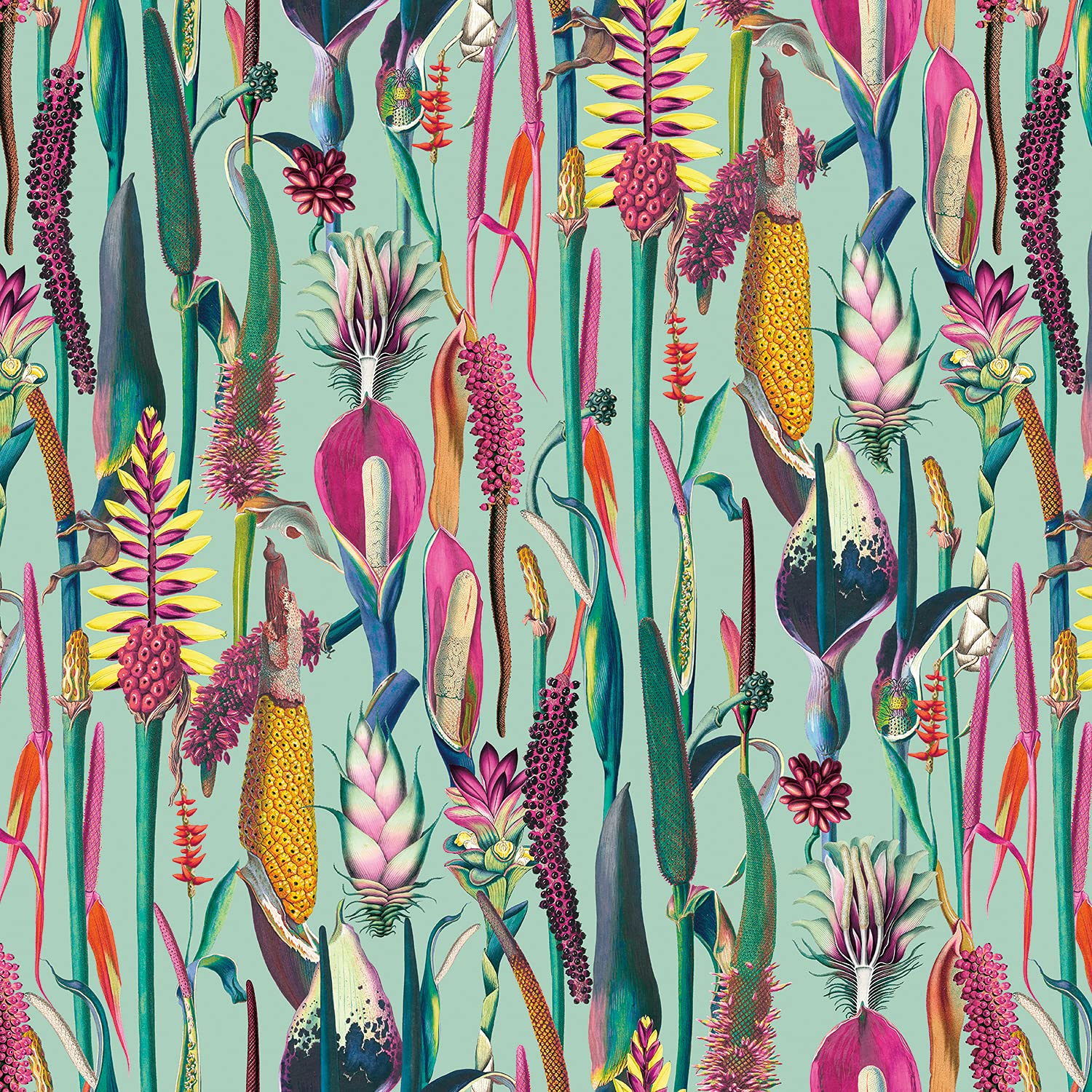 Velvet Upholstery Fabric Curtain Plush Tropical Botanical Paradise Rainforest (Botanical - CVL007 - Duck Egg, Per Half Metre)