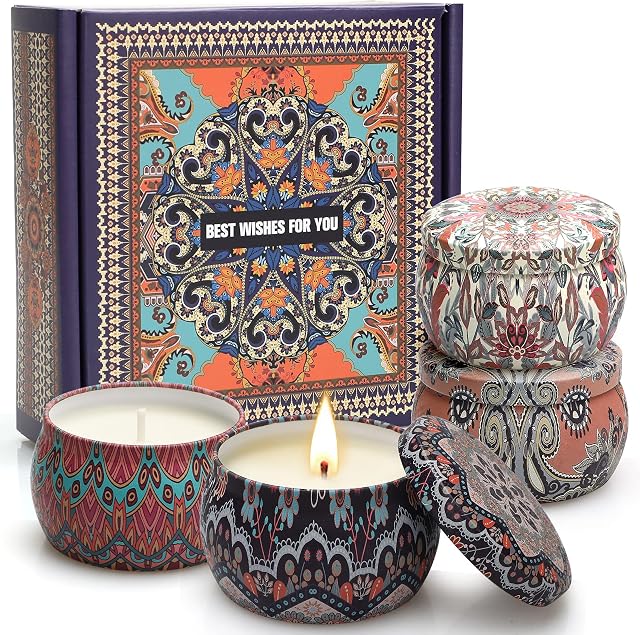 Scented Candles Gifts for Women, 4.4 oz/125g Large Aromatherapy Candles, Love Scented Candles Gift Set, Portable Travel Tin Candle, 4 Pack, Natural Soy Wax, Gift on Anniversary, Christmas, Birthday