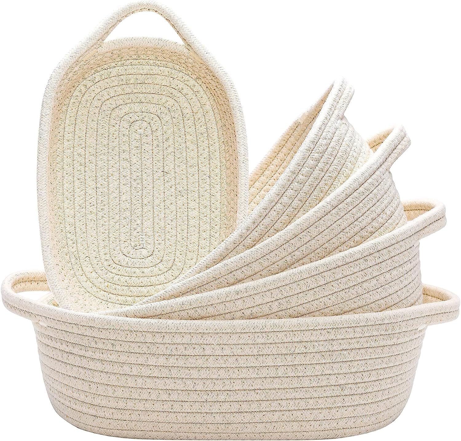 WVLIROD 5-Piece Natural Cotton Rope Woven Basket Set - Multi-Use Storage Organizer for Nursery, Bathroom, Pets | Eco-Friendly Handwoven Bin for Montessori Toys, Baby Clothes, Cat & Dog Accessories