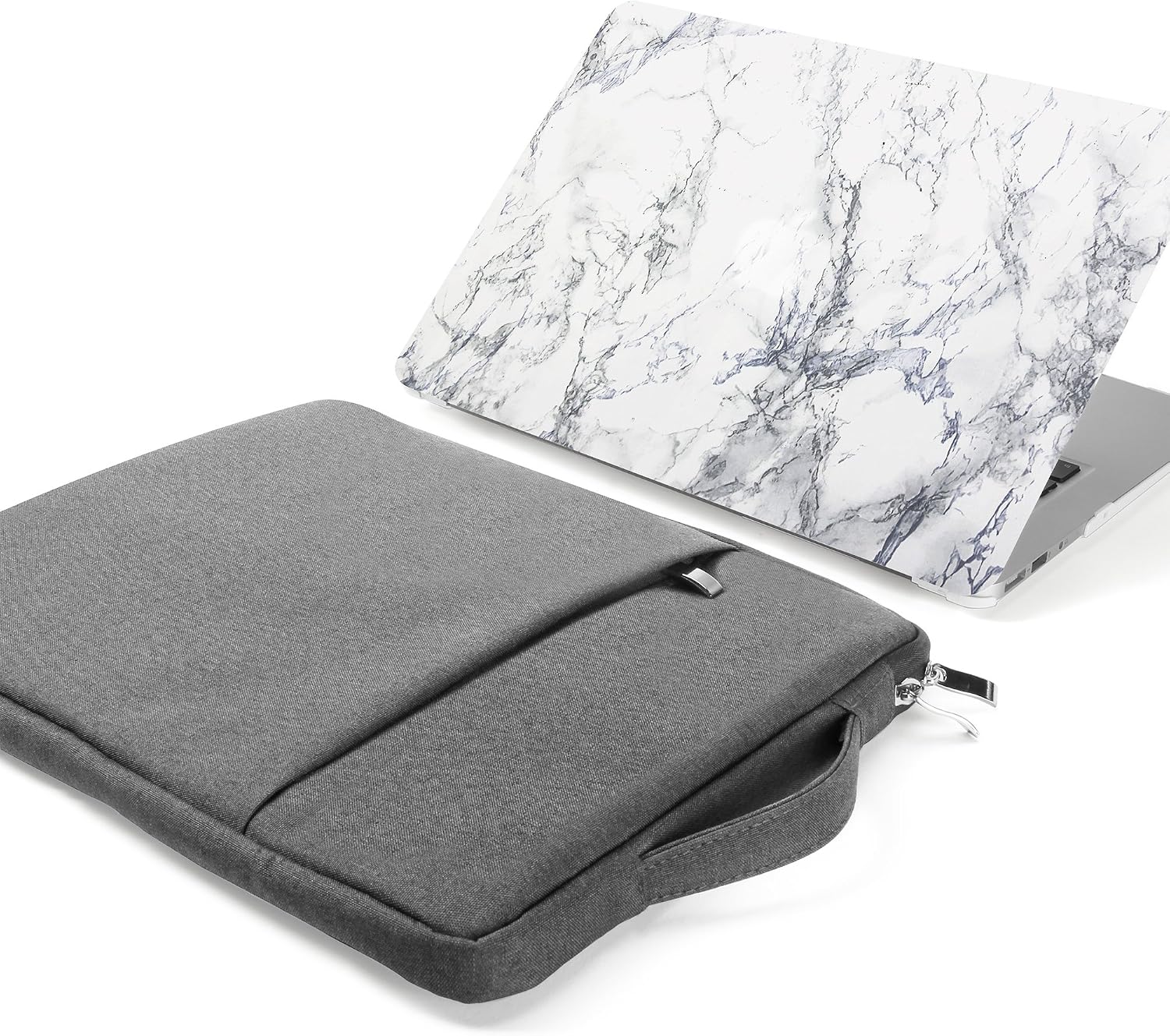 GMYLE MacBook Air 13 Inch Case A1466 A1369 Old Version 2010 2017 and 13 13.3 Inch Handle Carrying Sleeve Bag 2 in 1 Set (White Marble & Grey)