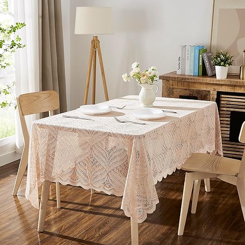 Miniatura 7 de LinenZone Mantel rectangular de encaje con diseño de hojas. Cada mantel blanco mide 54 x 72 pulgadas. Mantel de hojas para decoración de mesa de