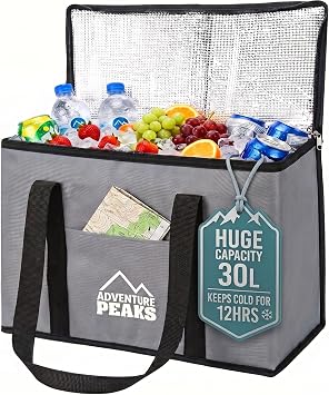 ADVENTURE PEAKS Insulated Cooler Bag   Cool Bag W/Shoulder Strap, Carry Handles, Front Pocket & Secure Zipper Design   Ideal for Keeping Food and Drinks Cool During Picnics and Outdoor Events