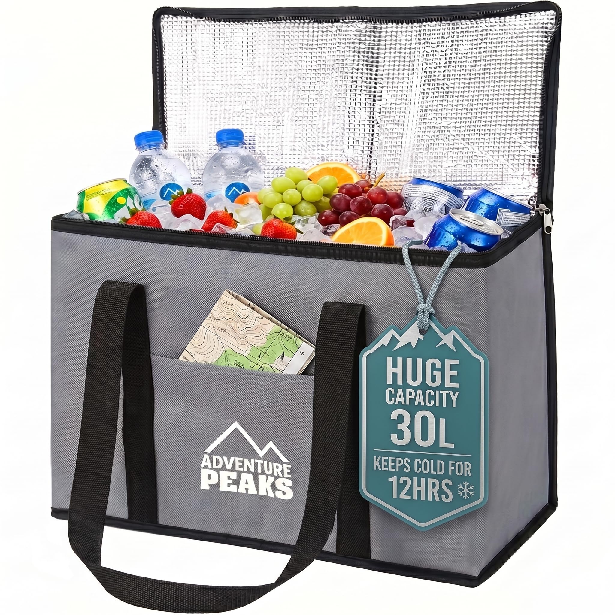 ADVENTURE PEAKS Cooler Bag Insulated Lunch Bag 30 Litres Leak Resistant Cool Box With Handle Shoulder Straps & Pocket Thermal Cool Bags For Food and Drink Picnic Camping Beach Travel BBQ