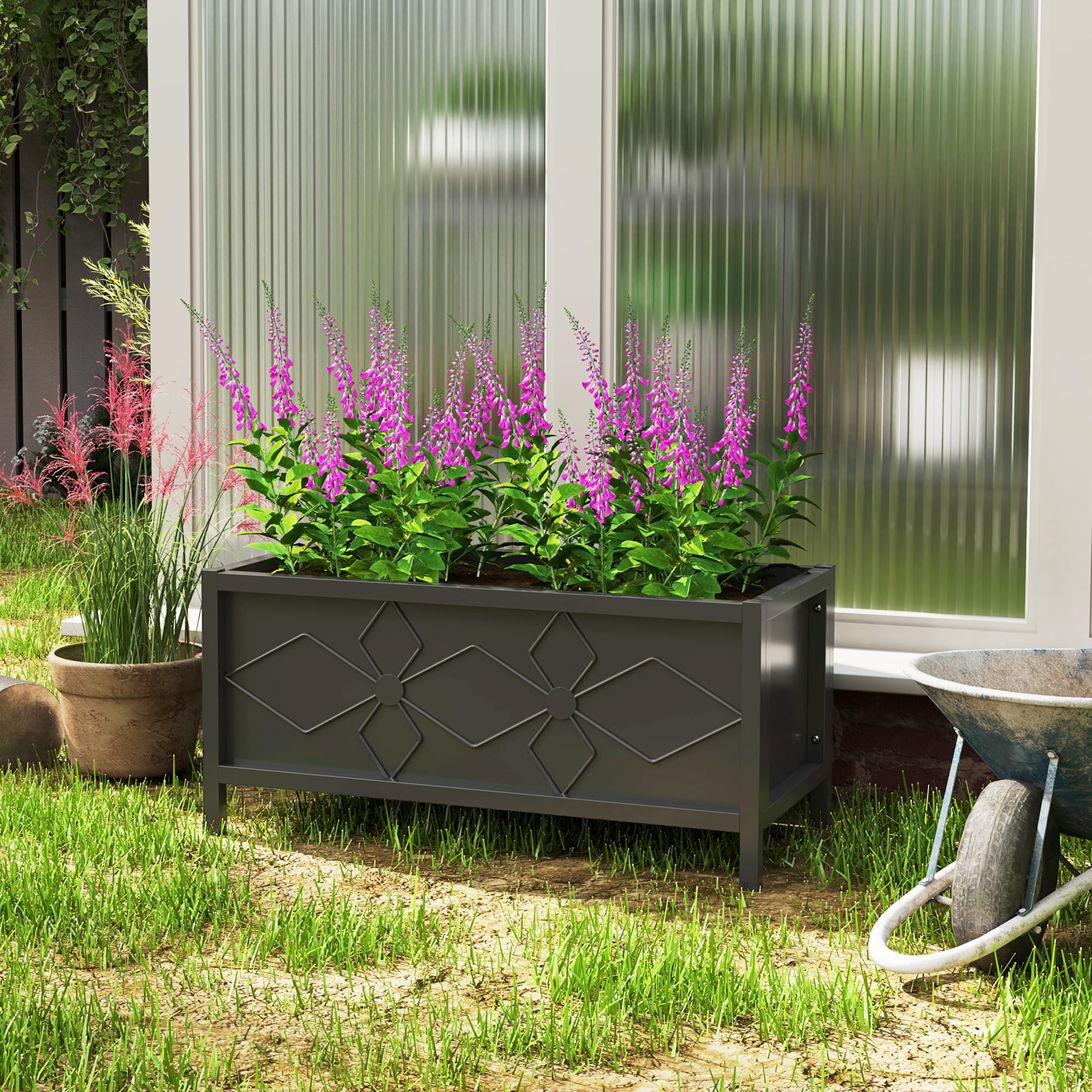 Outsunny Jardinière extérieure, jardinière surélevée galvanisée avec Bordure de sécurité, carré Potager de Jardin rectangulaire pour Fleurs, Herbes et légumes, 80 x 40 x 38 cm, Noir