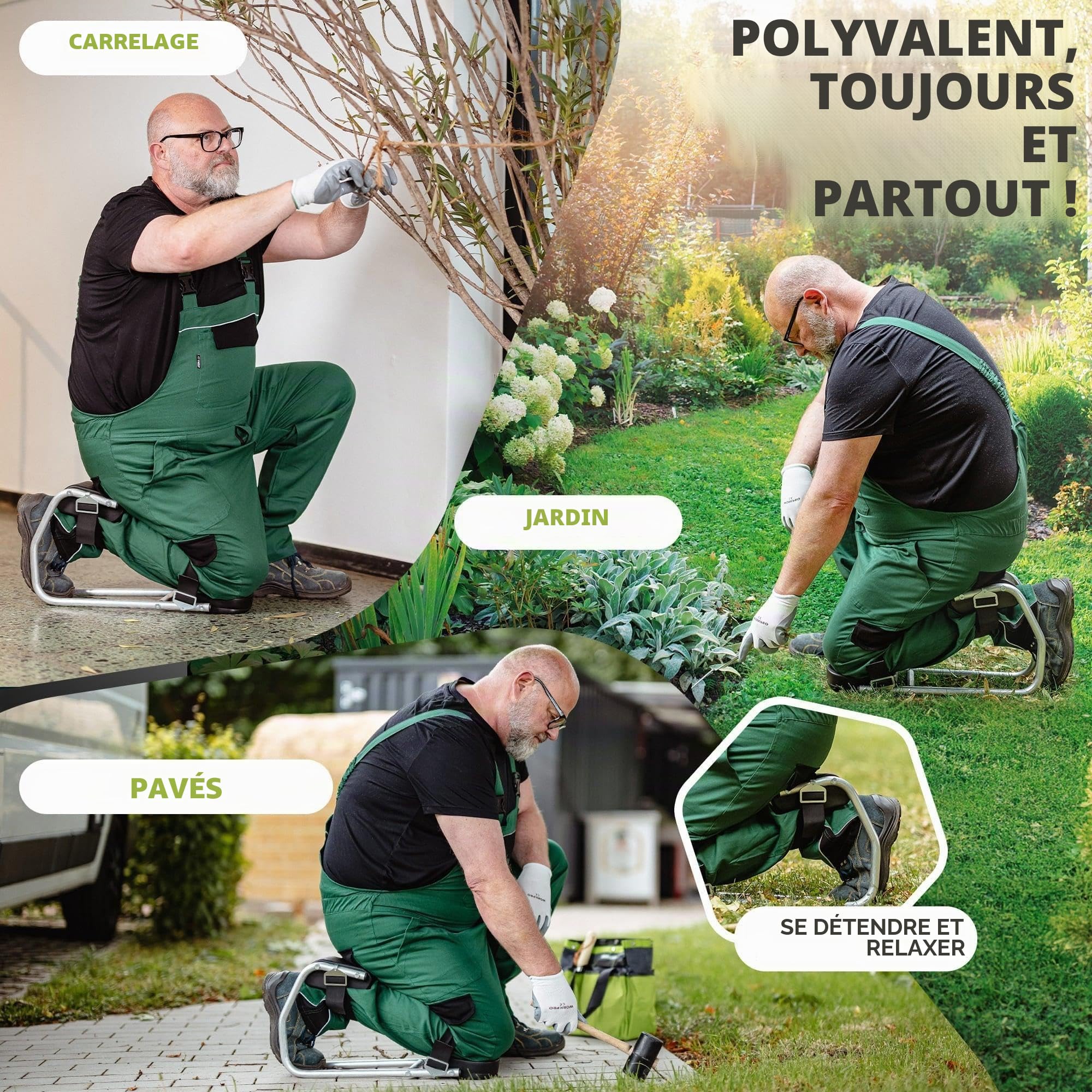 Florade Genouillère avec fonction siège - Taille S (jusqu'à 45 cm du genou) jusqu'à environ 175 cm de hauteur - Genoux sans douleur et assise confortable - Protection des genoux pour le jardin, la