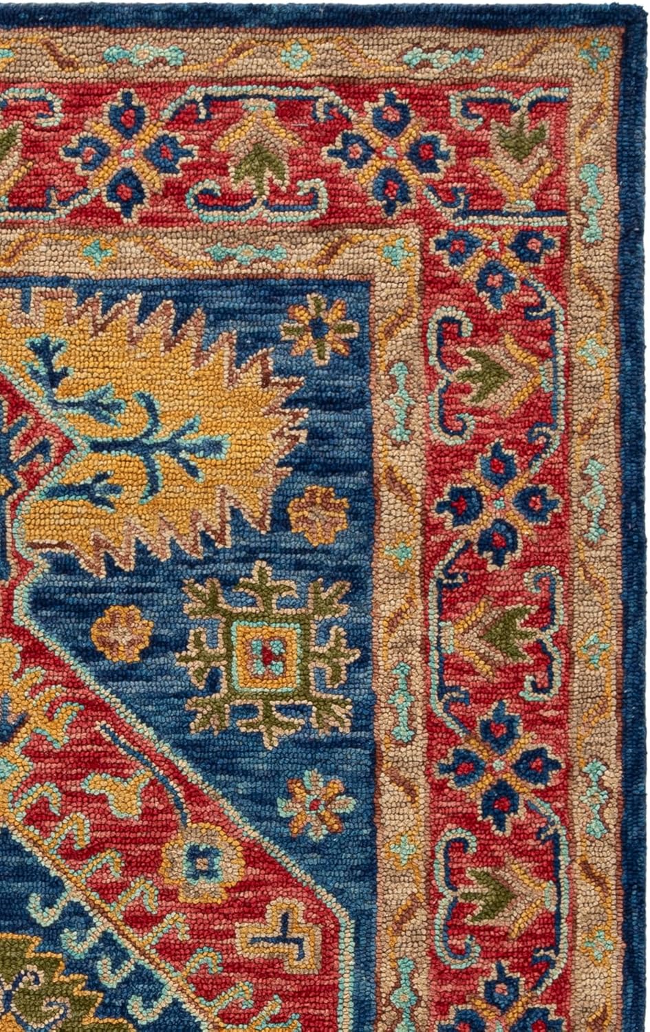 SAFAVIEH Aspen Collection Accent Rug - 2' x 3', Red & Blue, Handmade Boho Wool, Ideal for High Traffic Areas in Entryway, Living Room, Bedroom (APN523Q)