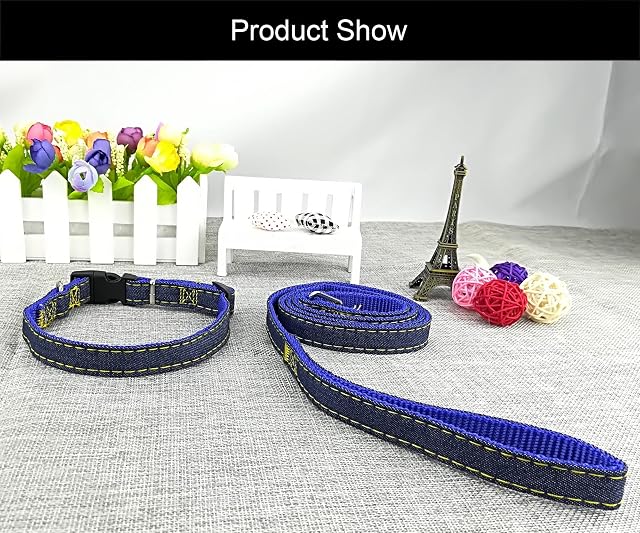 Foto 4 de 7 de Newtensina Moda Perro Collar y Correa Set Tela de Mezclilla Perrito Collar con Correa para Perro - Blue - M