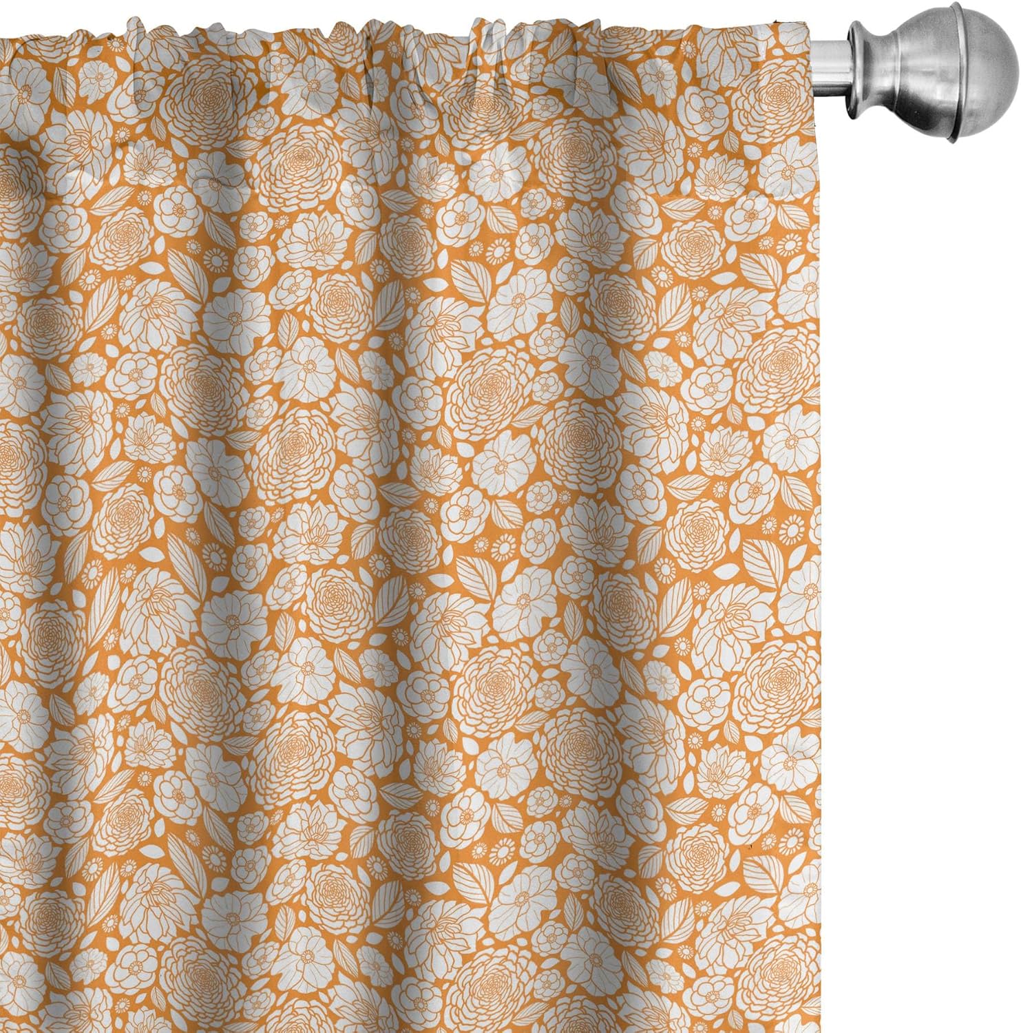 Ambesonne Floral Window Curtains, Spring Summer House Garden Field Outdoors with Floral Detailed Leaves Image, Lightweight Decor 2-Panel Set with Rod Pocket, Pair of - 28" x 95", Marigold White