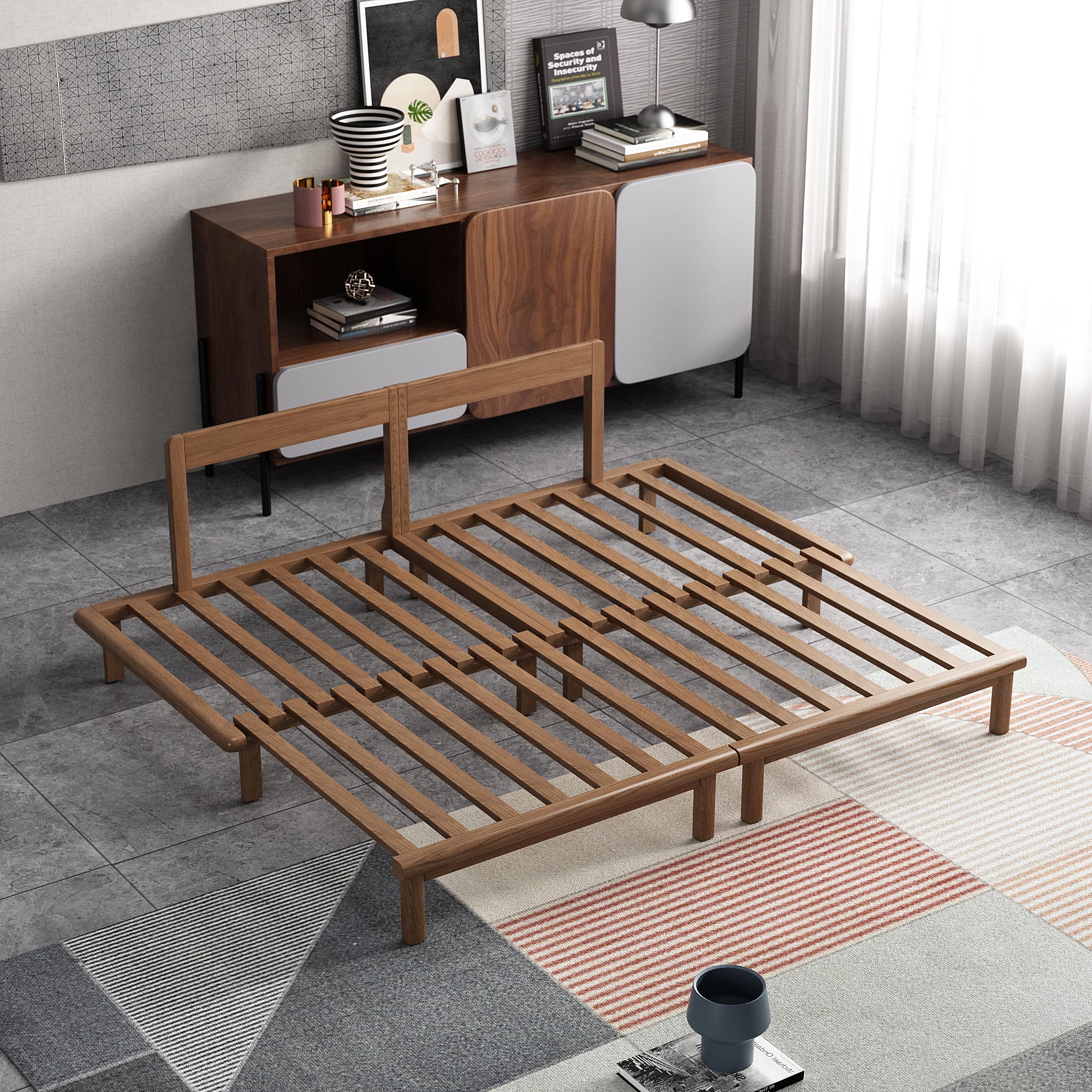 Lartis Sofá cama, sofá cama, sofá cama, sofá moderno, convertible en color caqui, futón moderno para sala de estar, apartamento, dormitorio, sofá de diseño modular, tela de pana