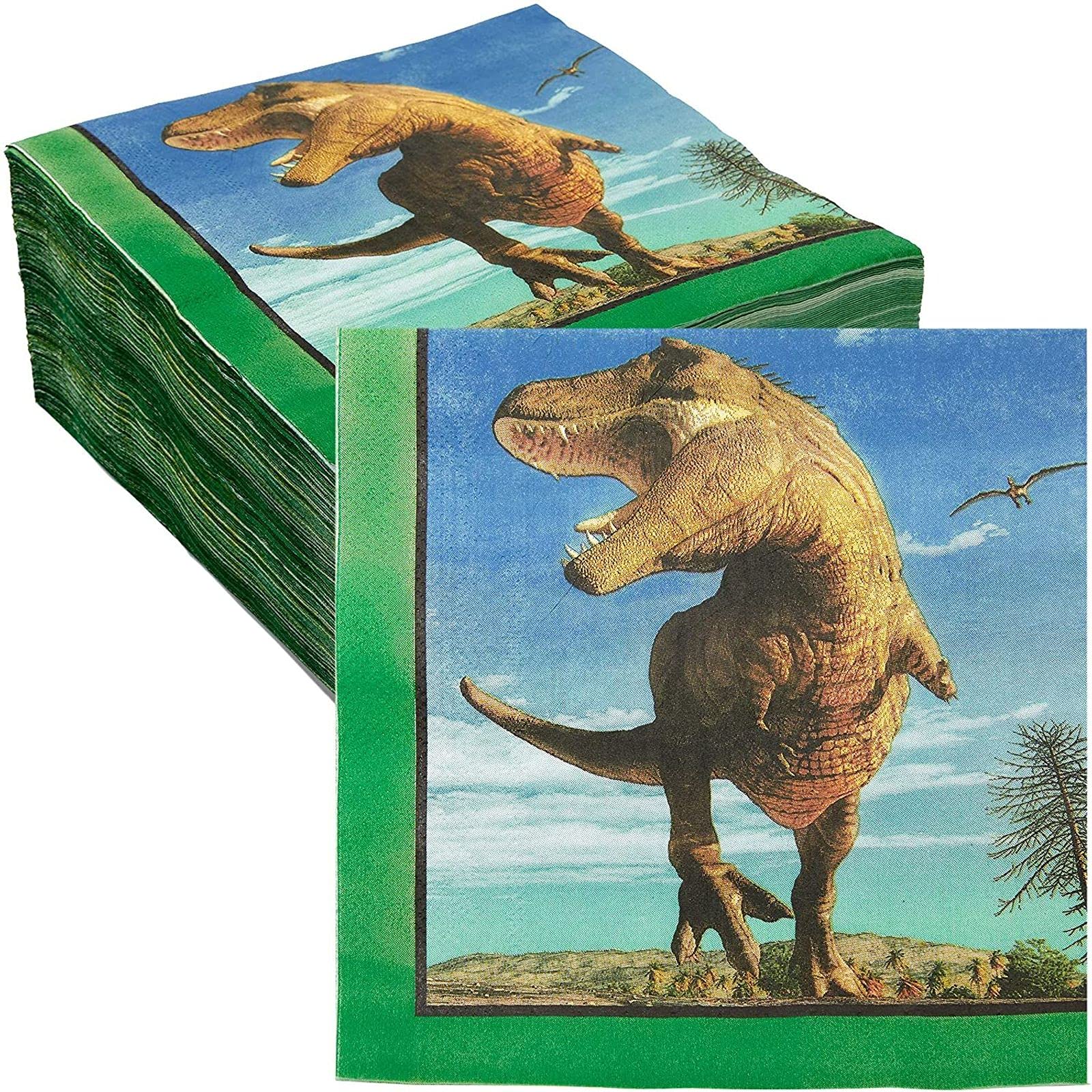 T-Rex Paper Napkins for Kids Dinosaur Birthday Party (6.5 x 6.5 In, 150 Pack)