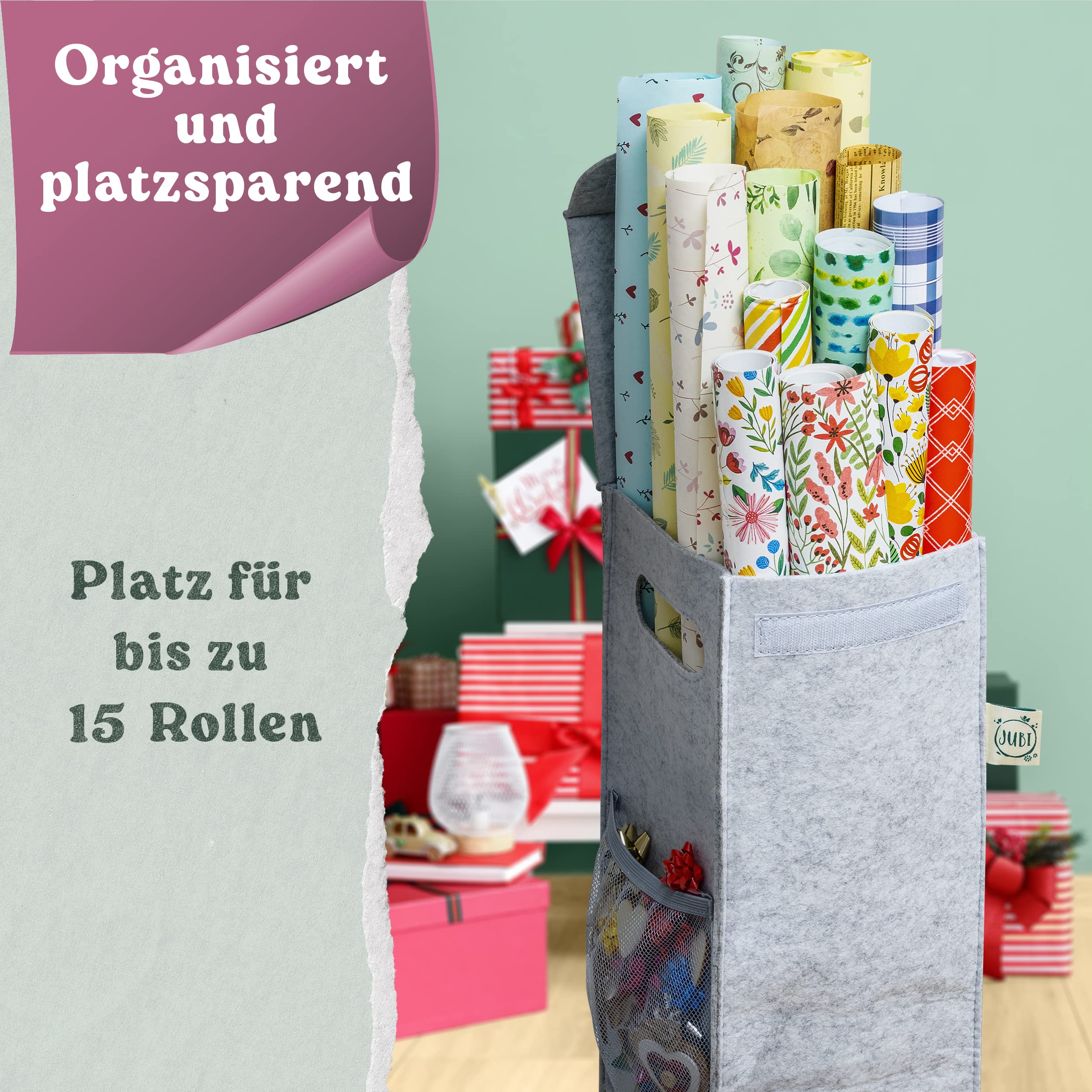 Jubi® Geschenkpapier Aufbewahrung, Organizer aus Recycled Filz, Grau Sonstiges