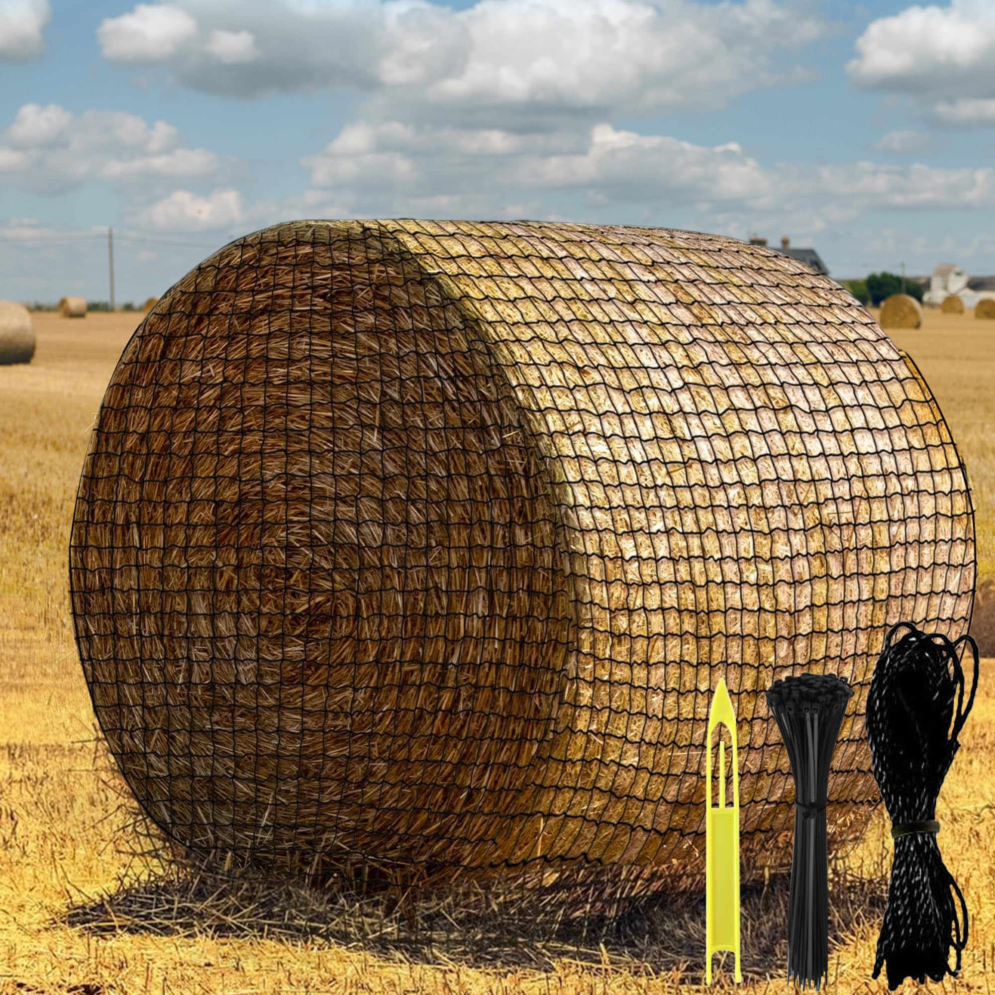 YUNPHDA Round Bale Hay Net, 6 * 6ft Feet Slow Feed Hay Net for Horses Livestocks Feeder with 1.75 Inch Holes, Holes Fits Round Bales 4x4, 5x5, 6x6ft