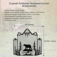 Vista 2 de BestGiftEver Pantalla decorativa para chimenea de 3 paneles con un majestuoso oso de montaña, cubierta de chimenea independiente de malla metálica