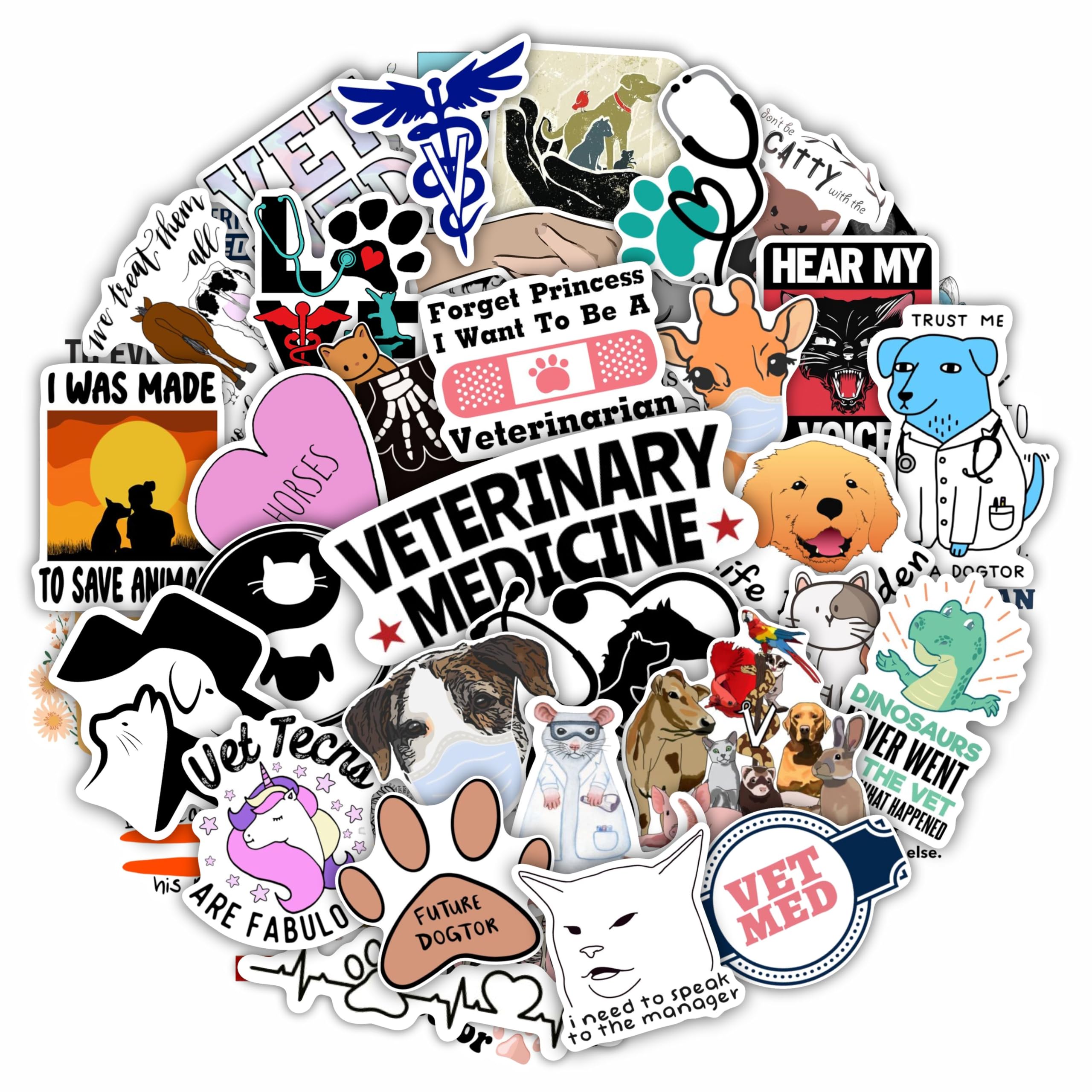 BulbaCraft 100Pcs Funny Veterinary Stickers and Laptop Decals, Vet Stickers, Veterinarian Decals, Funny Veterinary Gifts, Gifts for Women & Men