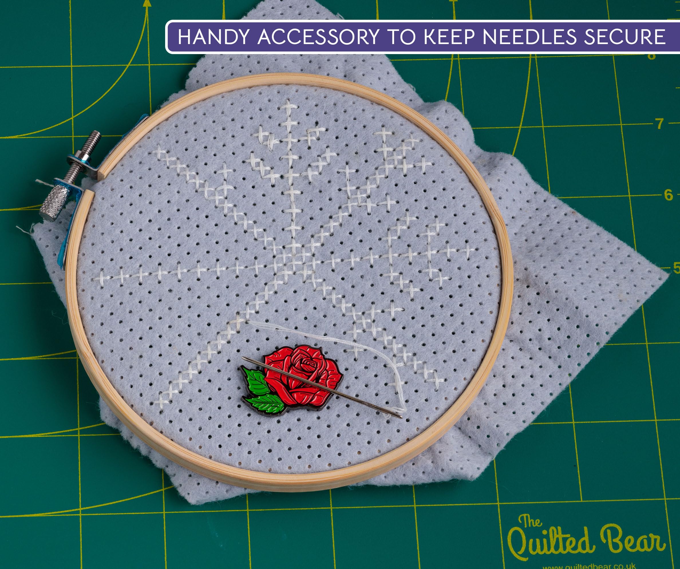 The Quilted Bear Needle Minders - Magnetic Enamel Needle Keeper for Sewing Pins, Sewing Needles, Embroidery Needles, Cross Stitch Needles - Rose - Image 3