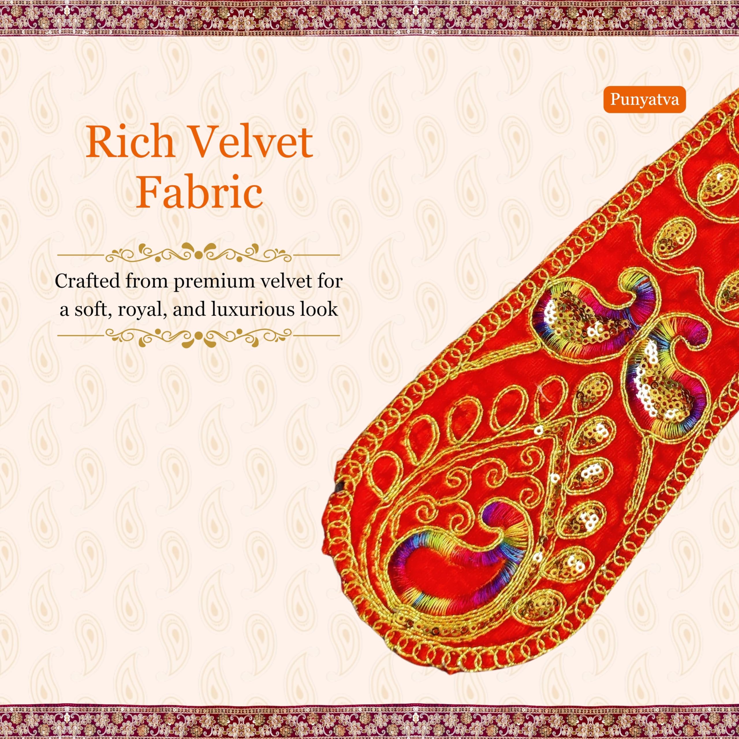 PUNYATVA Ganpati Shela in Velvet (Orange) – Khes, Patka, Uparna Vastra for Gauri Ganpati, Ganesh Chaturthi, Varalakshmi Vratam, Navratri, Durga Puja, Decoration Accessories for Idols, God Dress 1