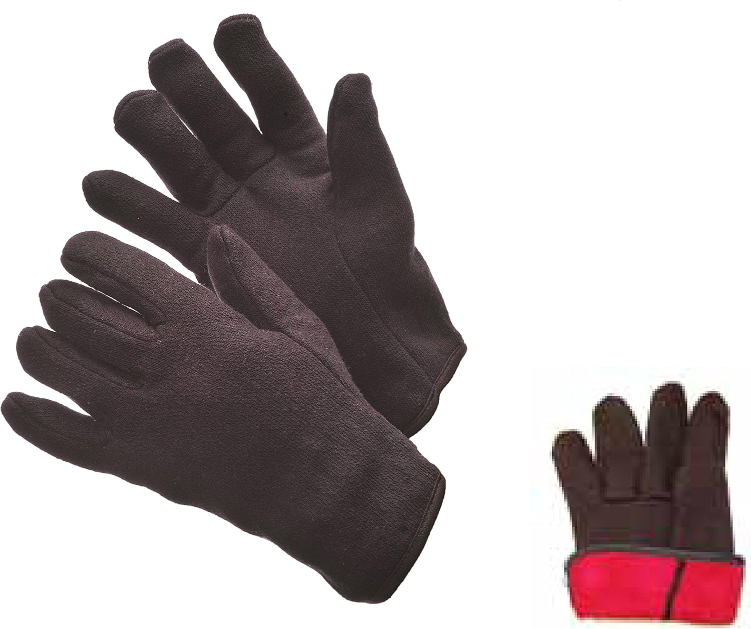 1 Dozen 12 Pairs Brown Jersey Gloves with Red Fleece Lining SIZE MEN