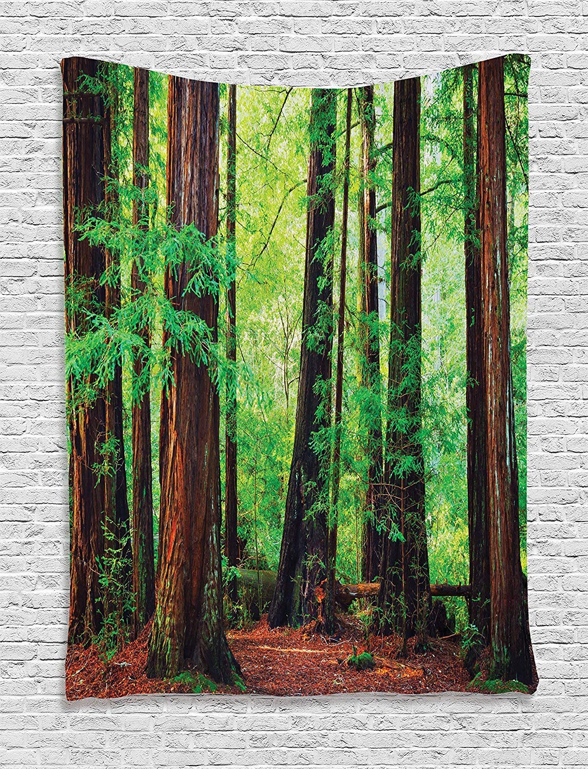 Ambesonne Woodland Tapestry, Redwood Trees Northwest Rain Forest Tropical Scenic Wild Nature Branch, Wall Hanging for Bedroom Living Room Dorm Decor, 40