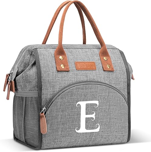 Lonchera con inicial para mujeres y mujeres, reutilizable, aislada, para adultos, bolsa de almuerzo de apertura amplia, bolsa enfriadora congelable