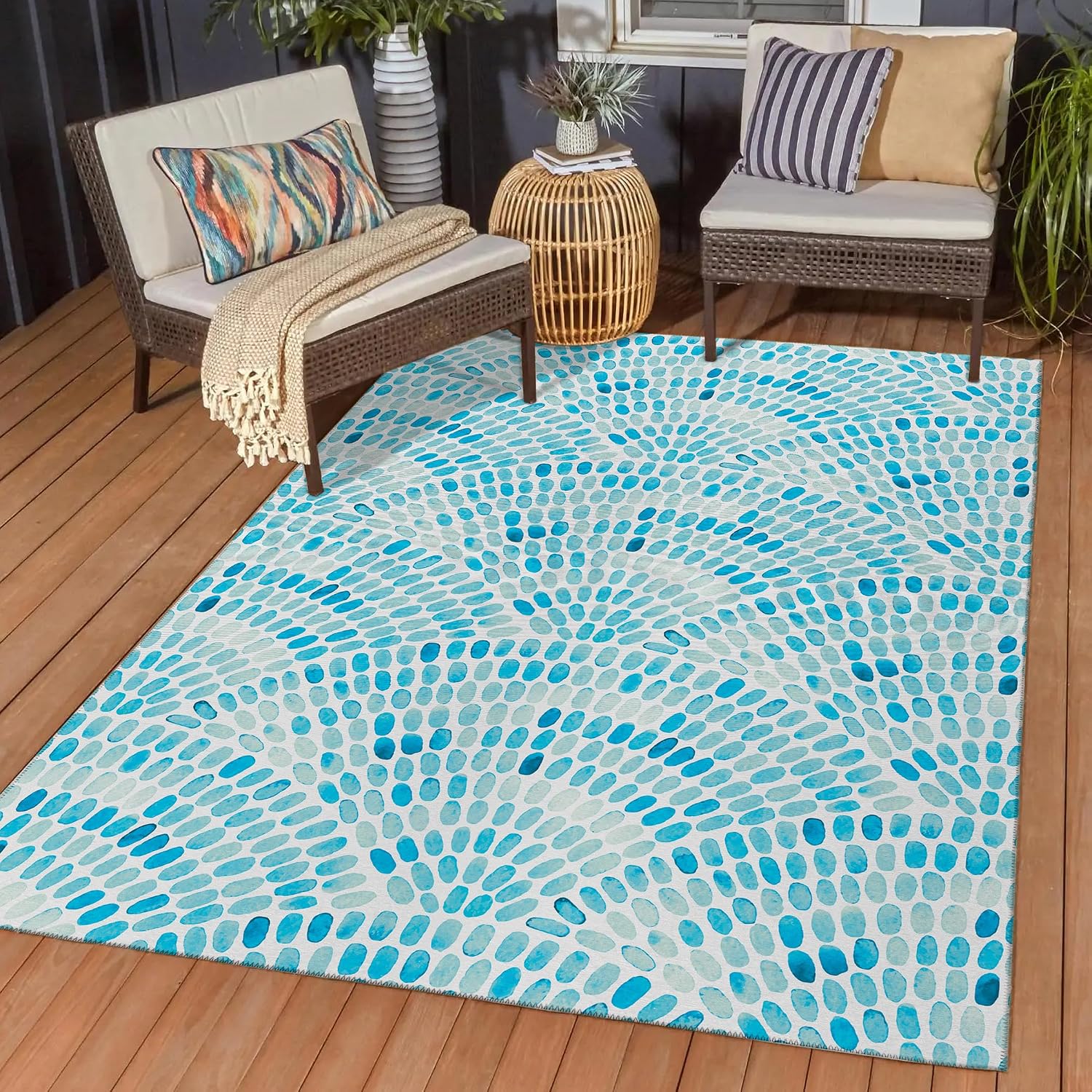 Addison Rugs Surfside ASR37 Aqua 5' x 7'6" Indoor Outdoor Area Rug, Easy Clean, Machine Washable, Non Shedding, Bedroom, Living Room, Dining Room, Kitchen, Patio Rug