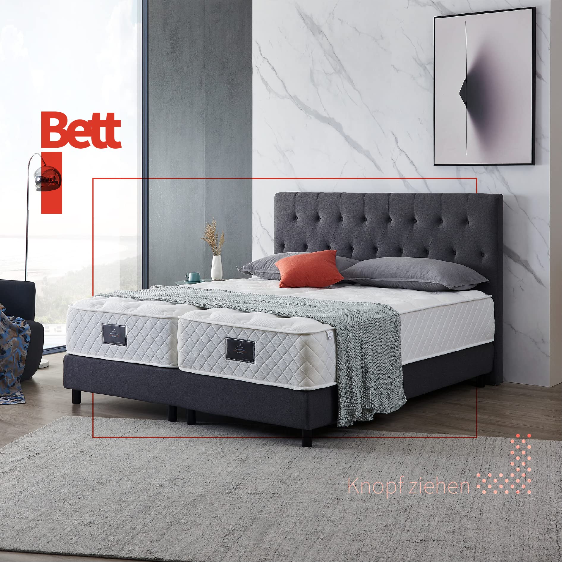 Boxspringbett Modell 211 mit Taschenfederkernmatratze, Bestes Preis-Leistungsverhältnis, DREI Farben und 4 Maße wählbar, Lager, einfache Montage (200 x 200 cm, Anthrazit)