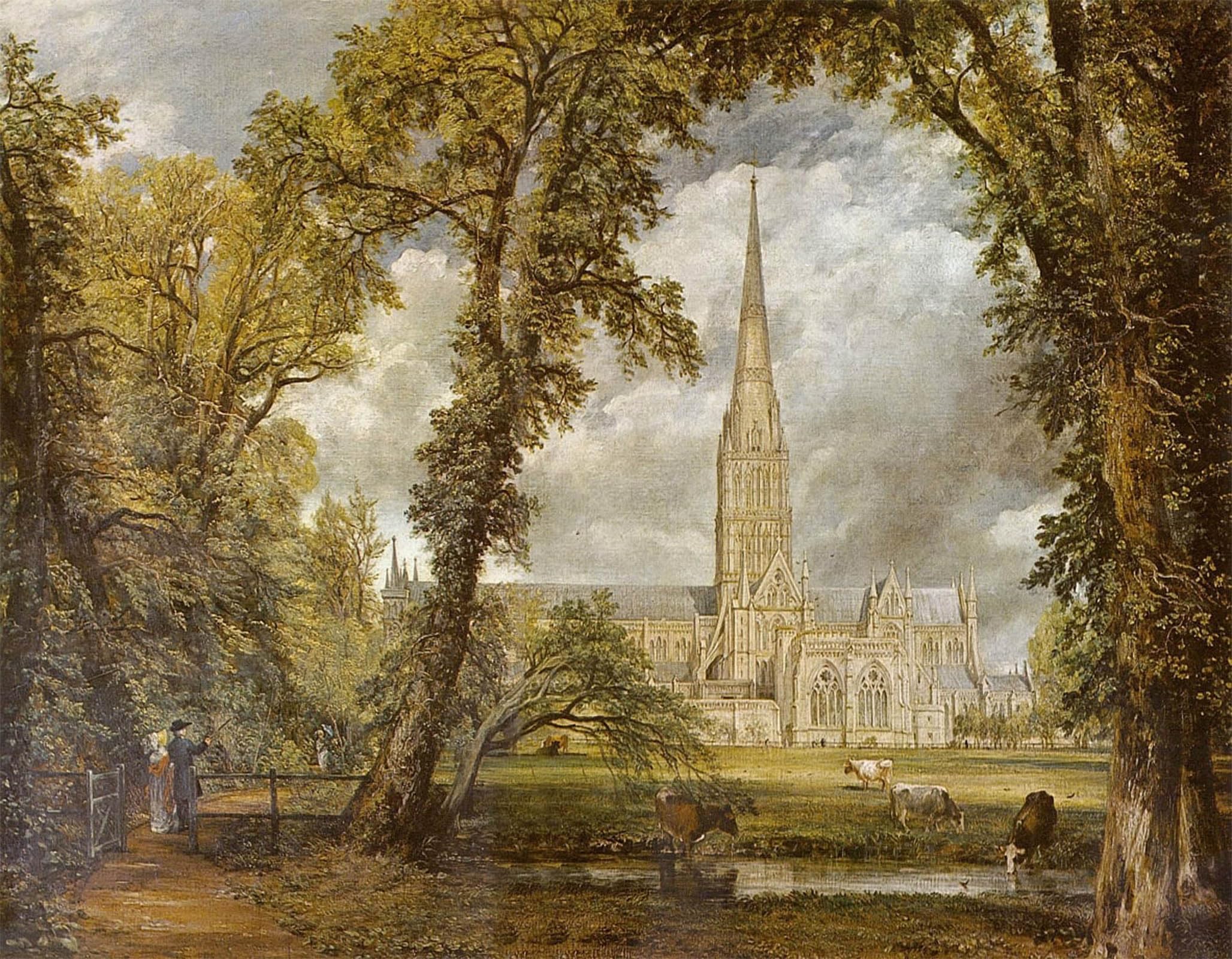 POSTERIIk Famous Modern Artwork Art Mural the Cathedral of Salisbury Seen From the Bishops Garden by John Constable Oil Paintings Pictures for Home Decor 60x90cm