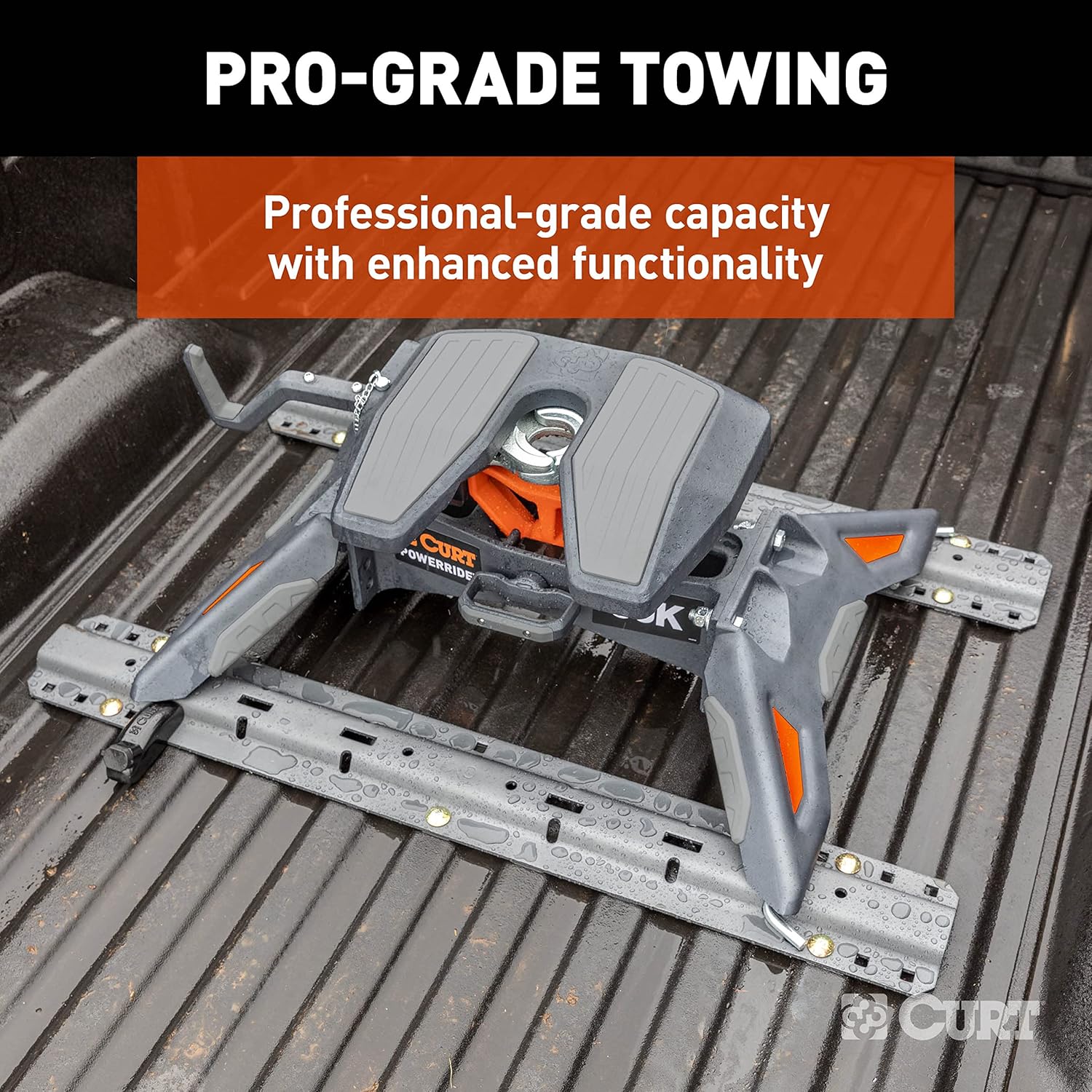 CURT PowerRide 30K 5th Wheel Hitch with Base Rails, 30,000 lbs