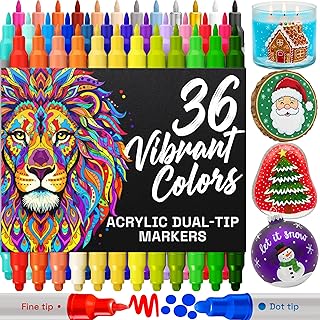 ARTISTRO 36 Acrylic Paint Markers for Rock, Fabric, Wood, Glass, Decoration - Dual-Tip Paint Pens for Coloring Books for Adults, Teens, Kids - Art and Craft Supplies Kit - Gift Idea