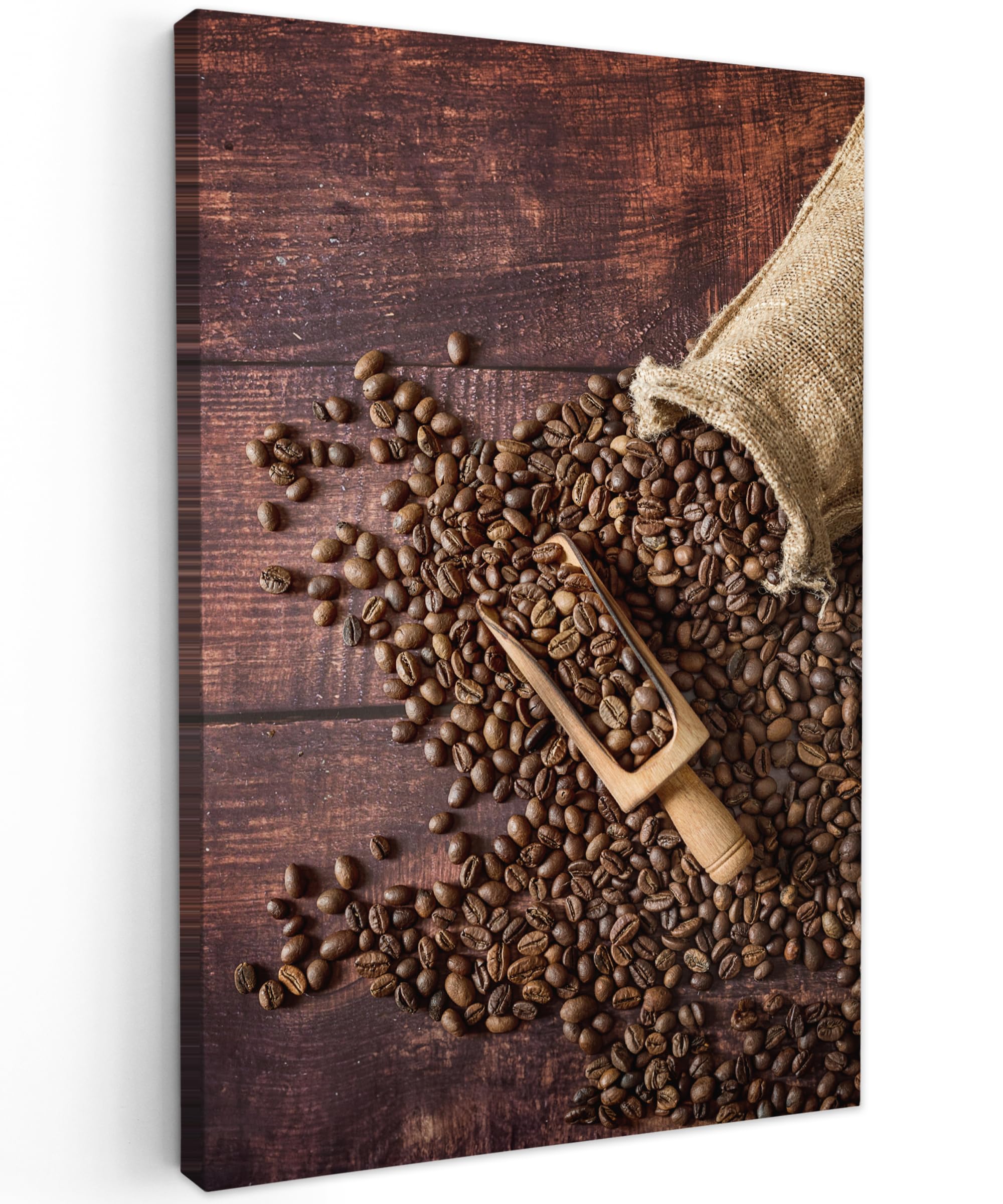 MuchoWow© Canvas Wall Art 31"x47" / 80x120 cm Home Decor Paintings for Living Room Decorations Gifts Hallway Coffee beans - Spoon - Brown - Bag - Wood - Kitchen — image 1