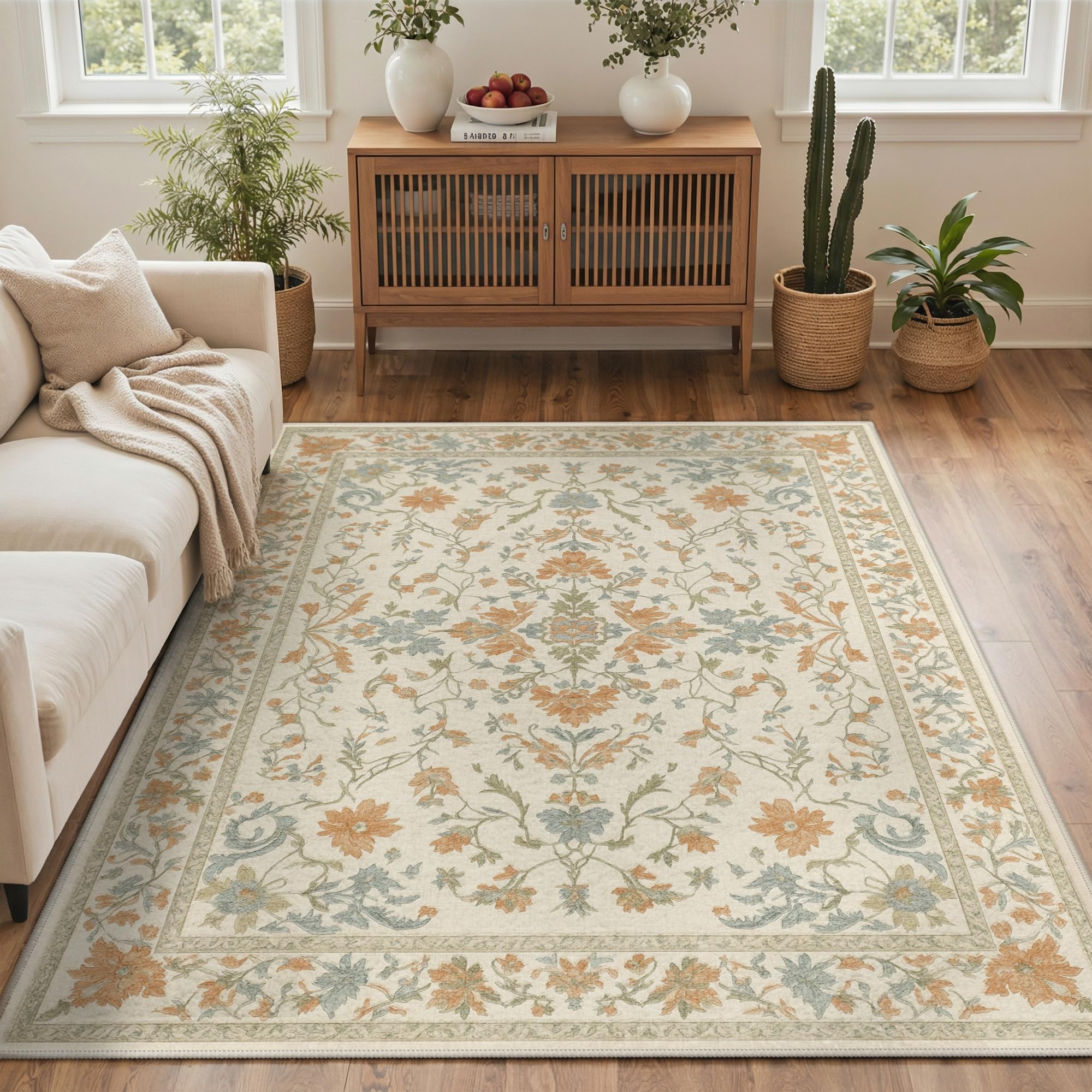 BEIMO Large Washable Rug 200x290cm Vintage Living Room Carpet Peach Pink — image 1