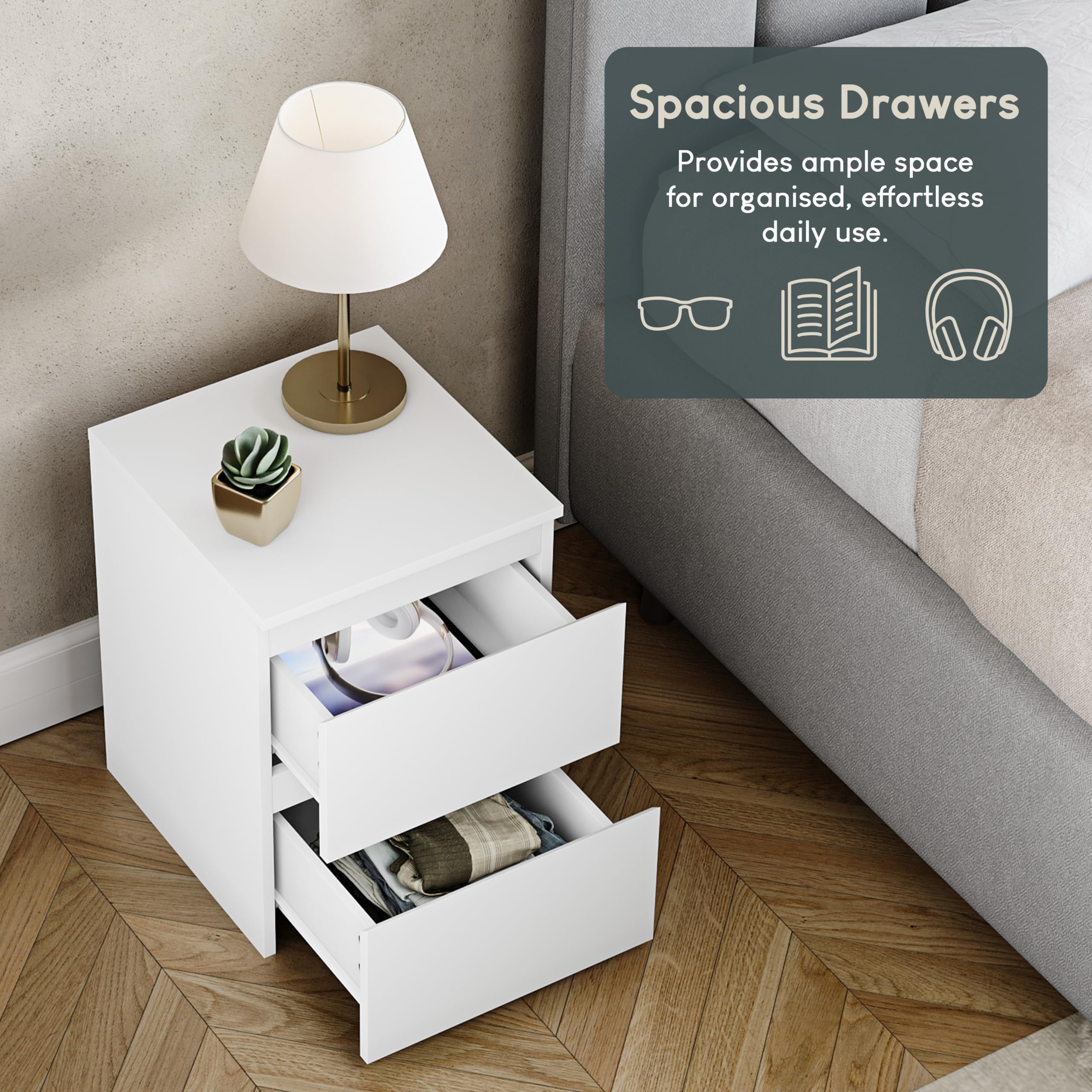 Vida Designs Denver Table de Chevet 2 tiroirs Blanc