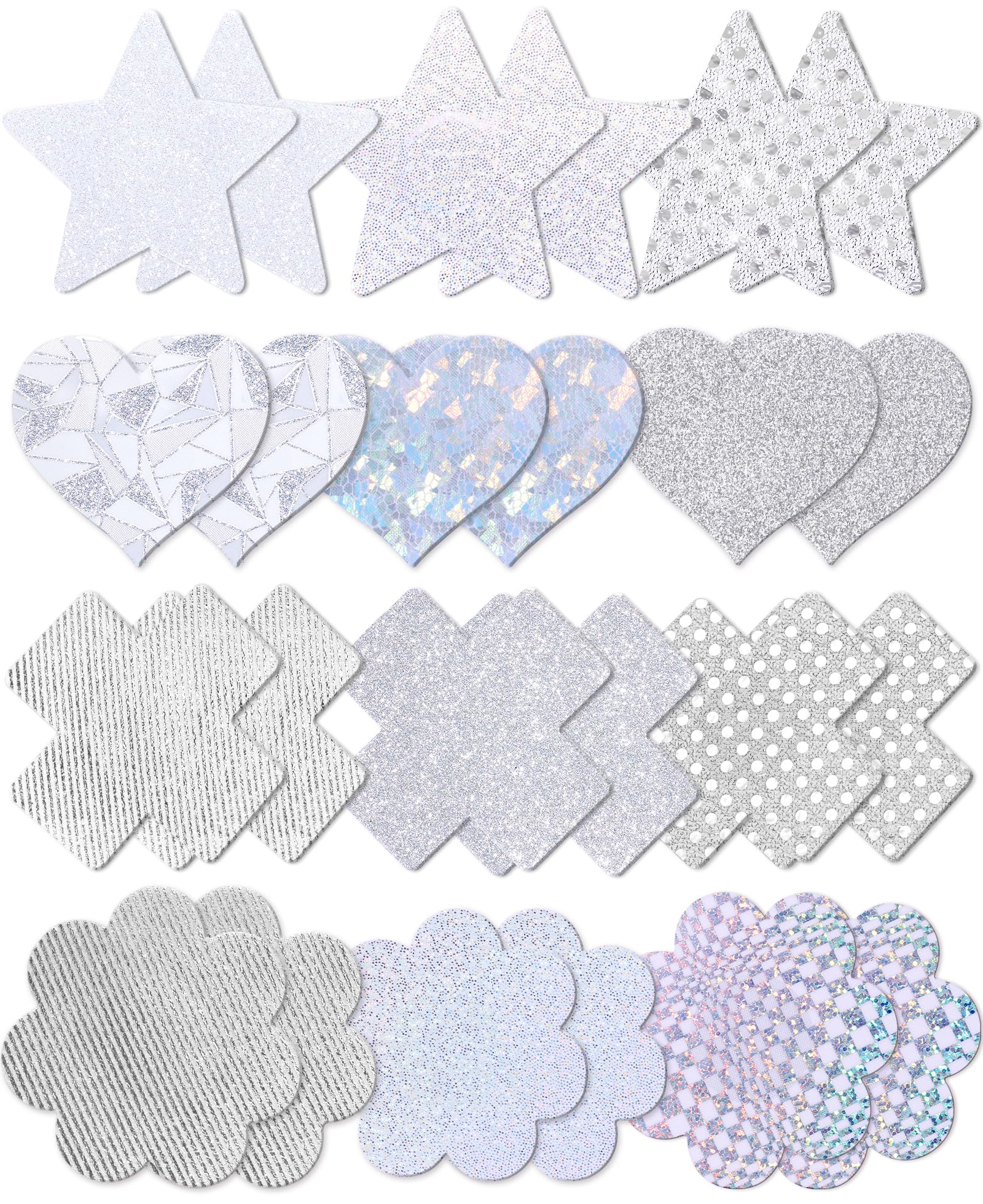 Tripetals Glitters Pasties Nipple Covers Stickers for Women Rave Party Disposable Sticky Breast Petals: Silver 12