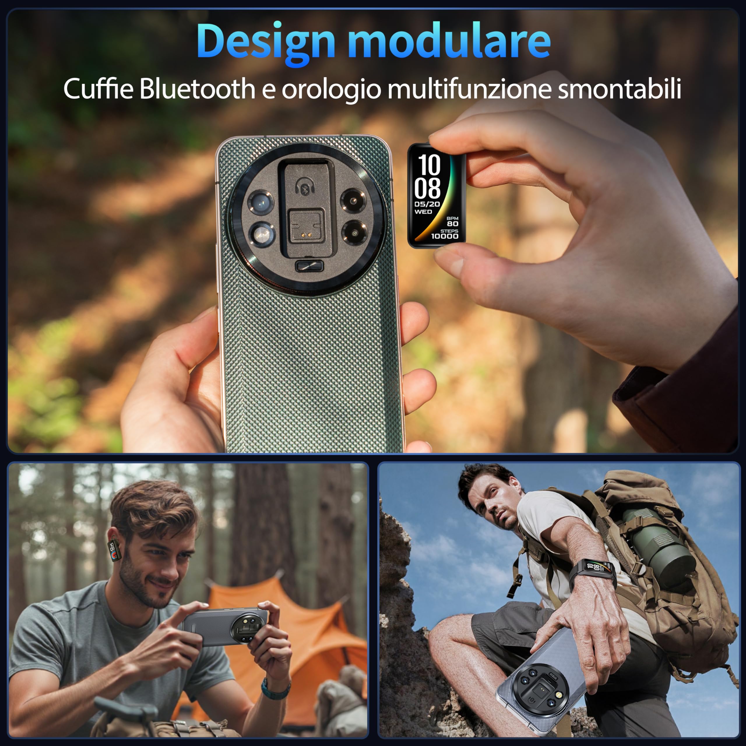 OUKITEL WP200 PRO 5G Rugged Smartphone Android 15-72GB RAM +1TB ROM, 6.7" FHD+ Amoled 120Hz, 108MP+32MP, 8800mAh, Cellulari e Smartphone Con Cuffie/Smartwatch Staccabili, NFC/Fingerprint/GPS, Nero